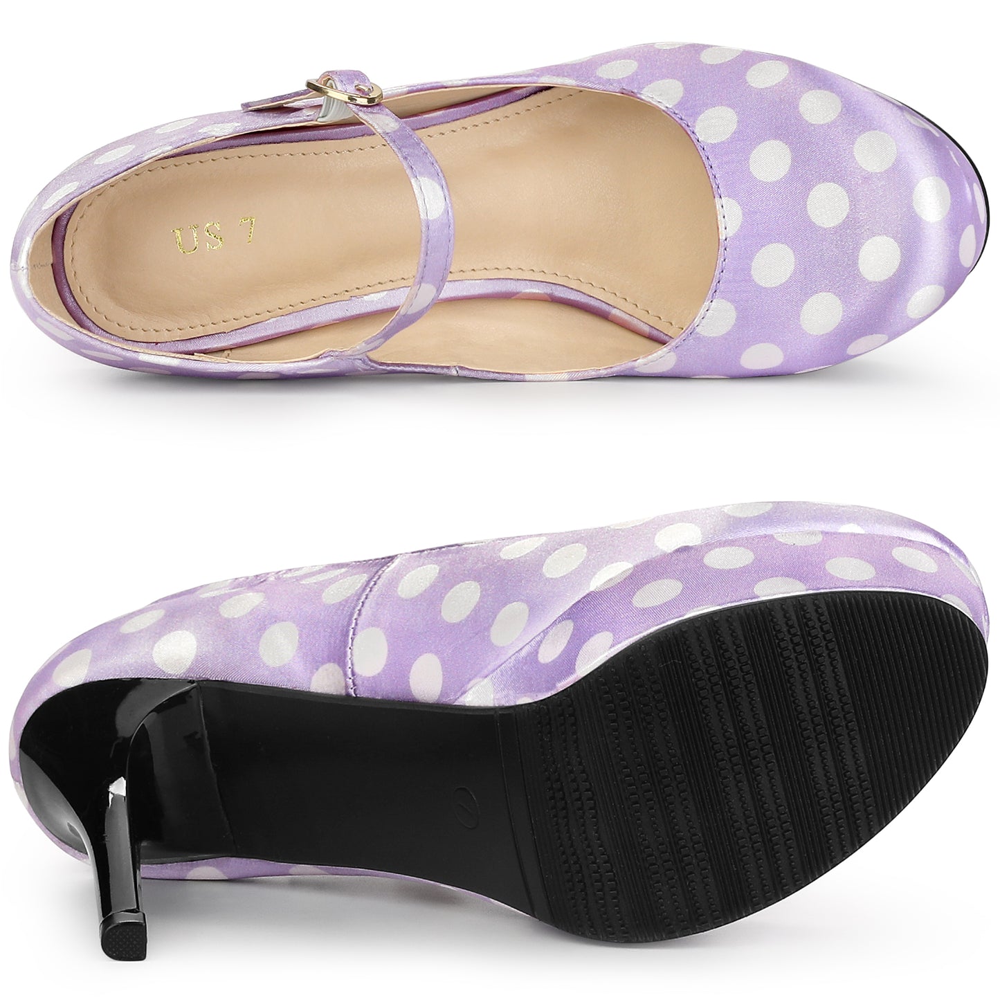 Zapatos Mary Jane de plataforma con lunares y tacón de aguja para mujer