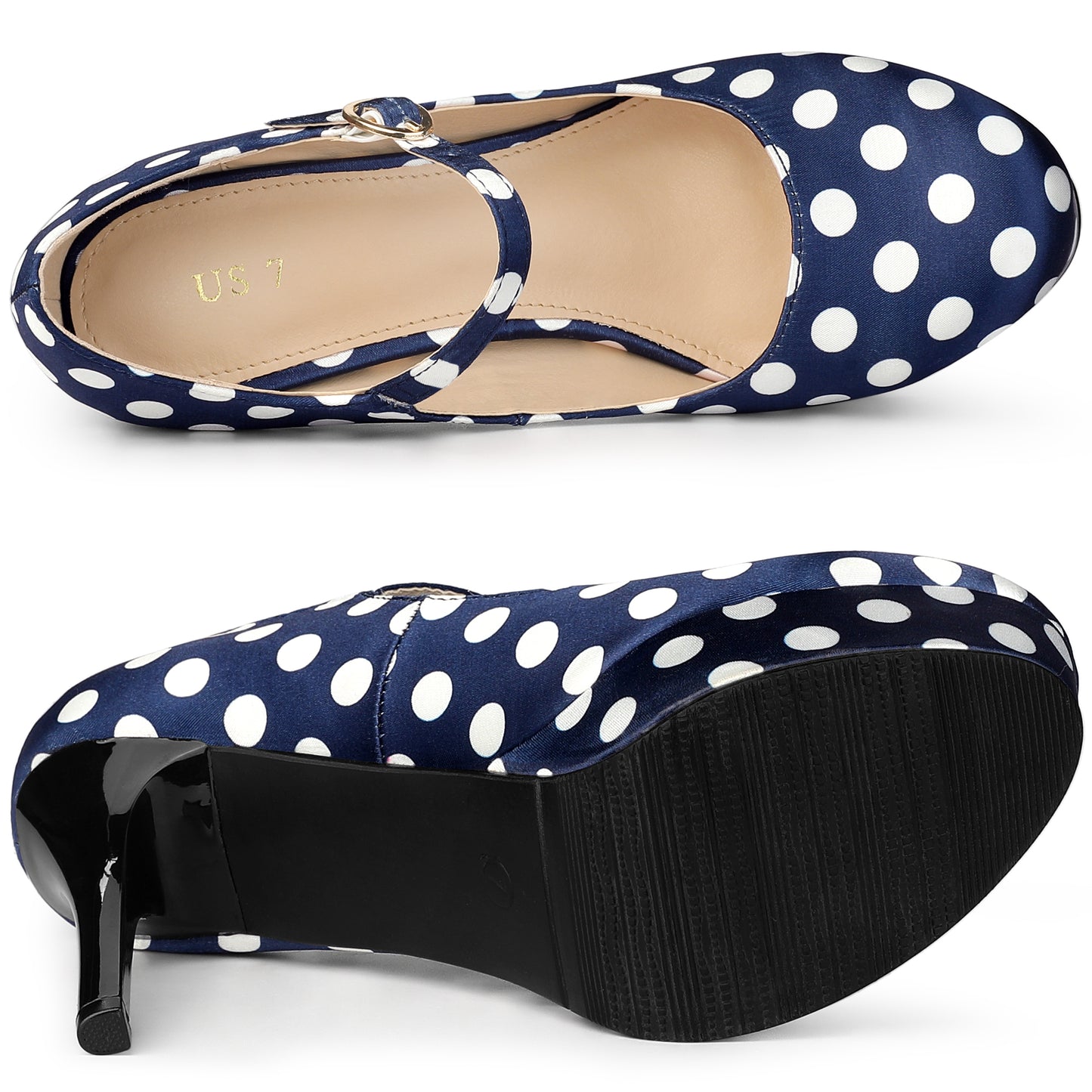 Zapatos Mary Jane de plataforma con lunares y tacón de aguja para mujer