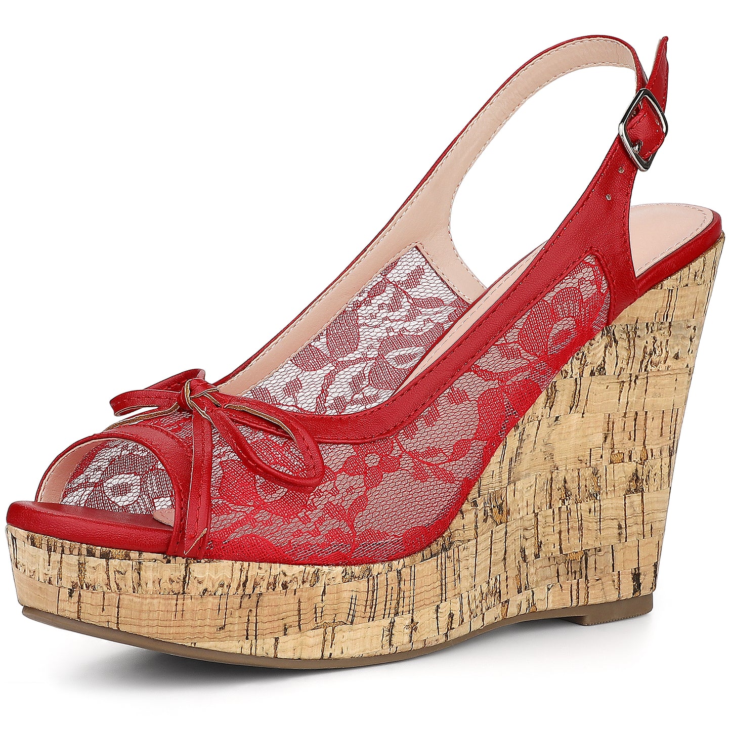 Women's Platform Heels Bow Lace Wedge Mustard Sandals