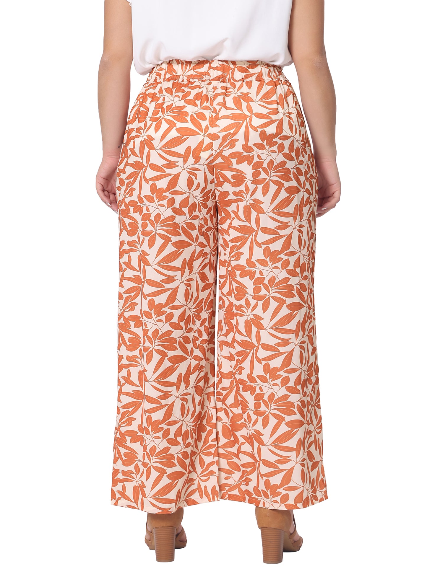 Women Plus Size Palazzo Pants Floral Print High Waist Trousers Wide Leg Pants with Pocket