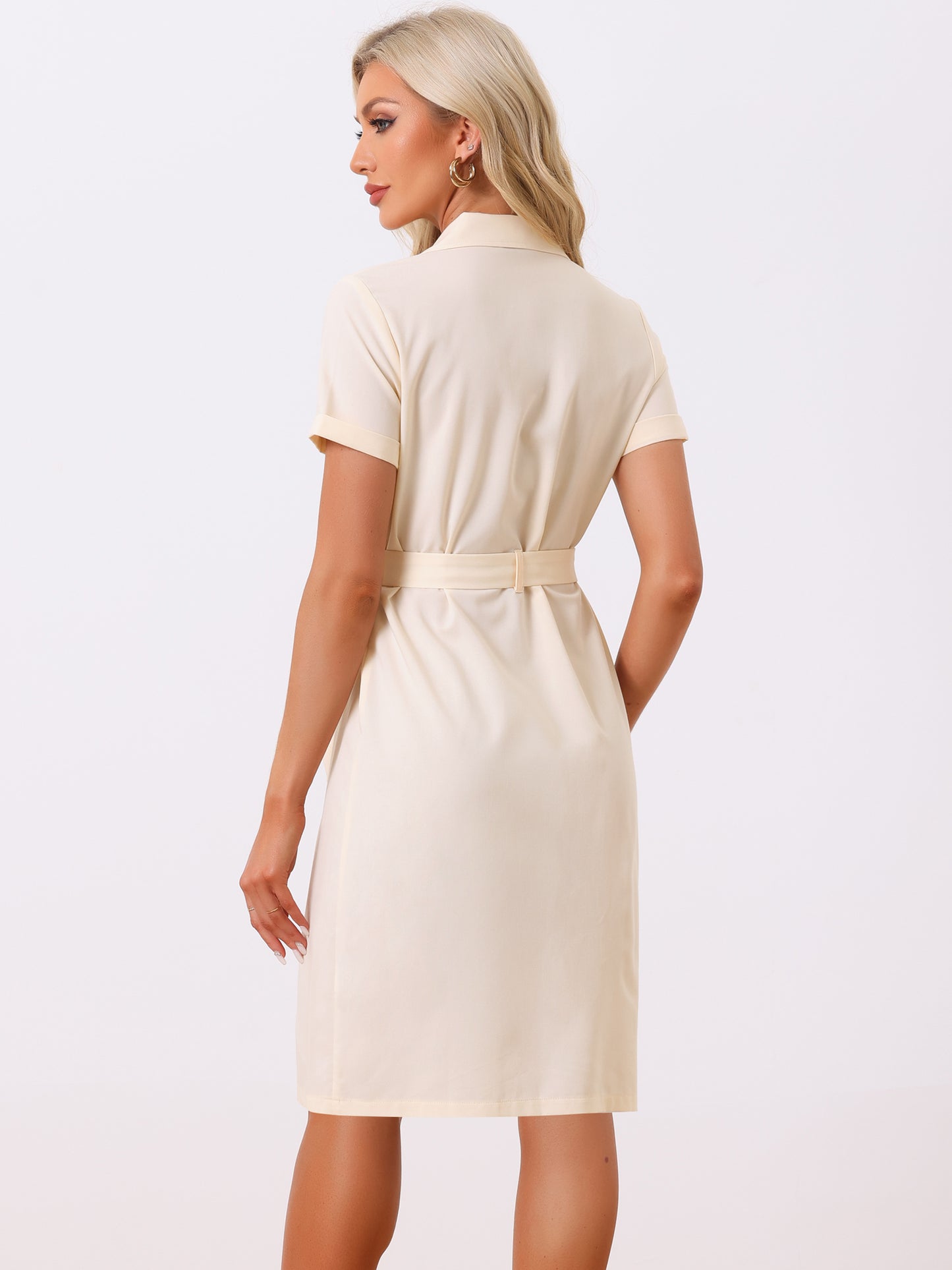 Women's Summer Short Sleeve Notched Lapel Slit Double Breasted Belted Work Office Blazer Dress