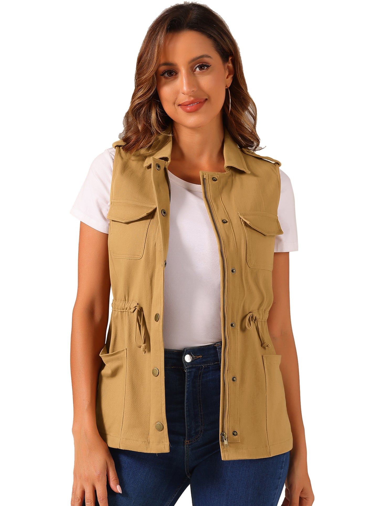 Women Functional Pockets Drawstring Waist Cargo Vest (Available in Plus Size)