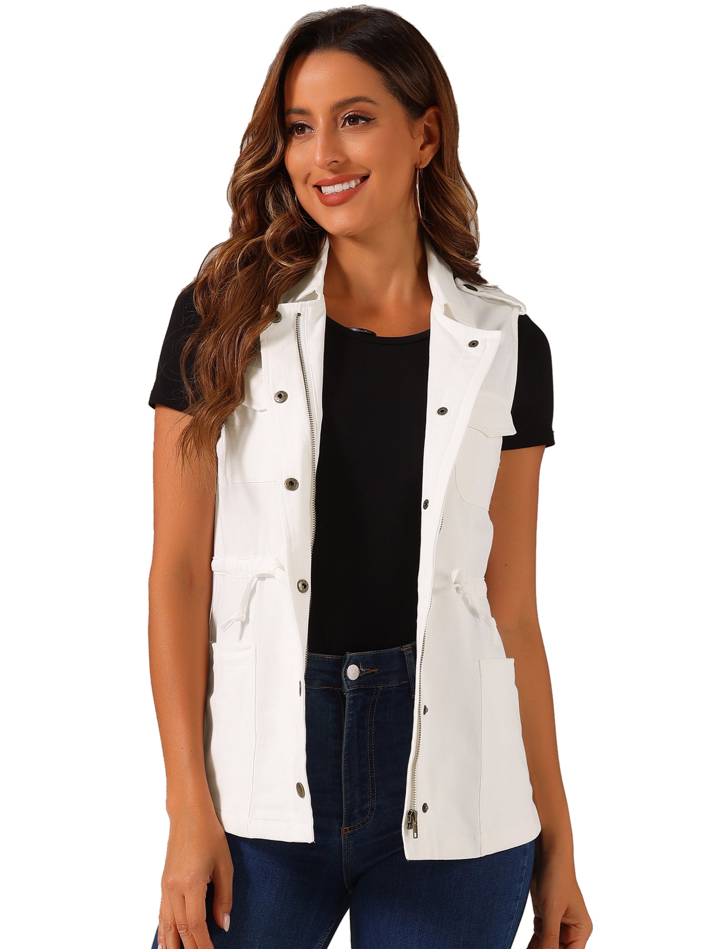 Women Functional Pockets Drawstring Waist Cargo Vest (Available in Plus Size)