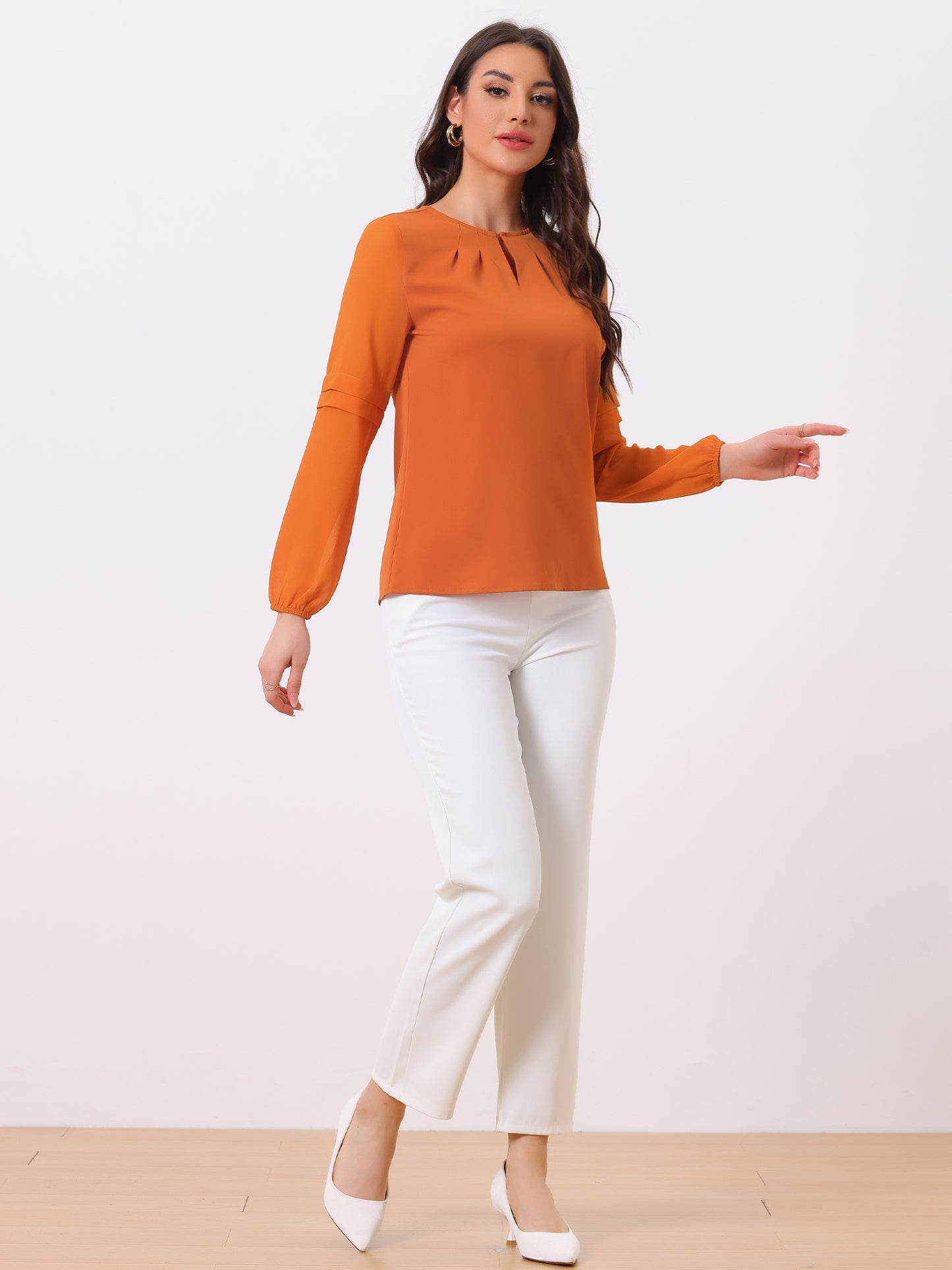 Women's Keyhole Neck Long Sleeve Business Casual Blouse Shirt