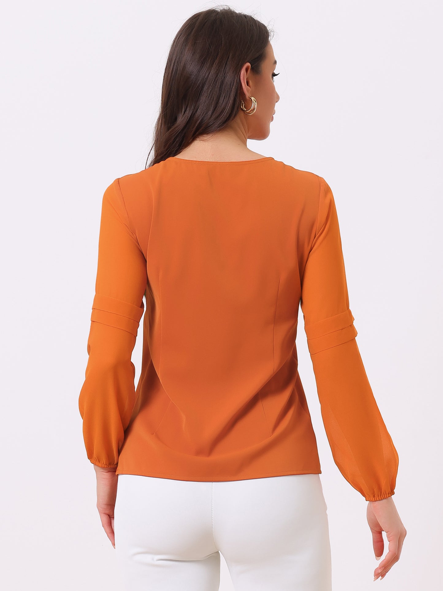 Women's Keyhole Neck Long Sleeve Business Casual Blouse Shirt