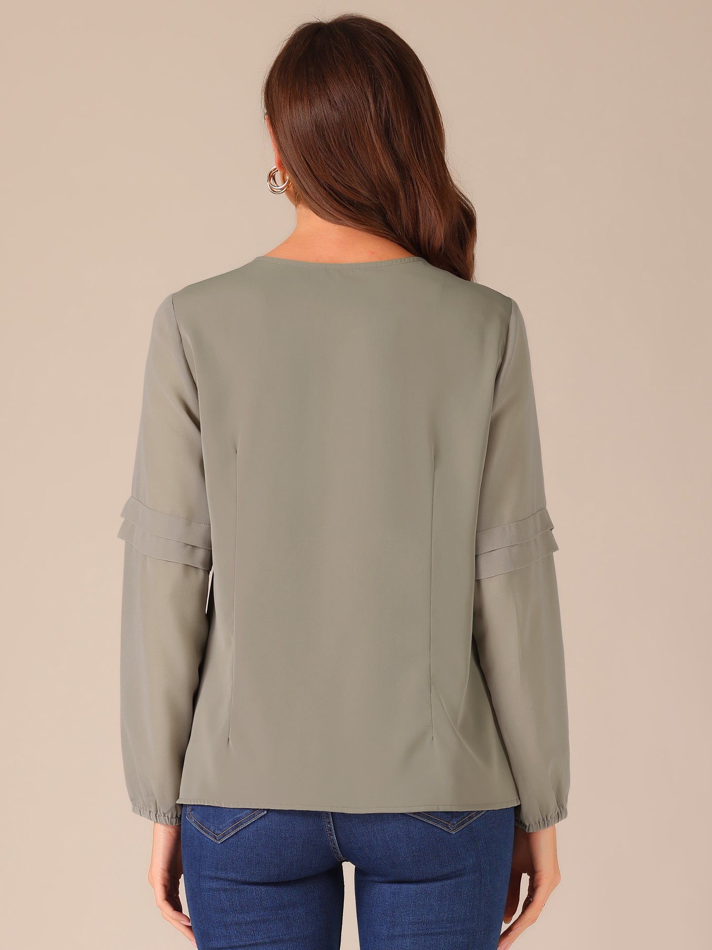 Women's Keyhole Neck Long Sleeve Business Casual Blouse Shirt