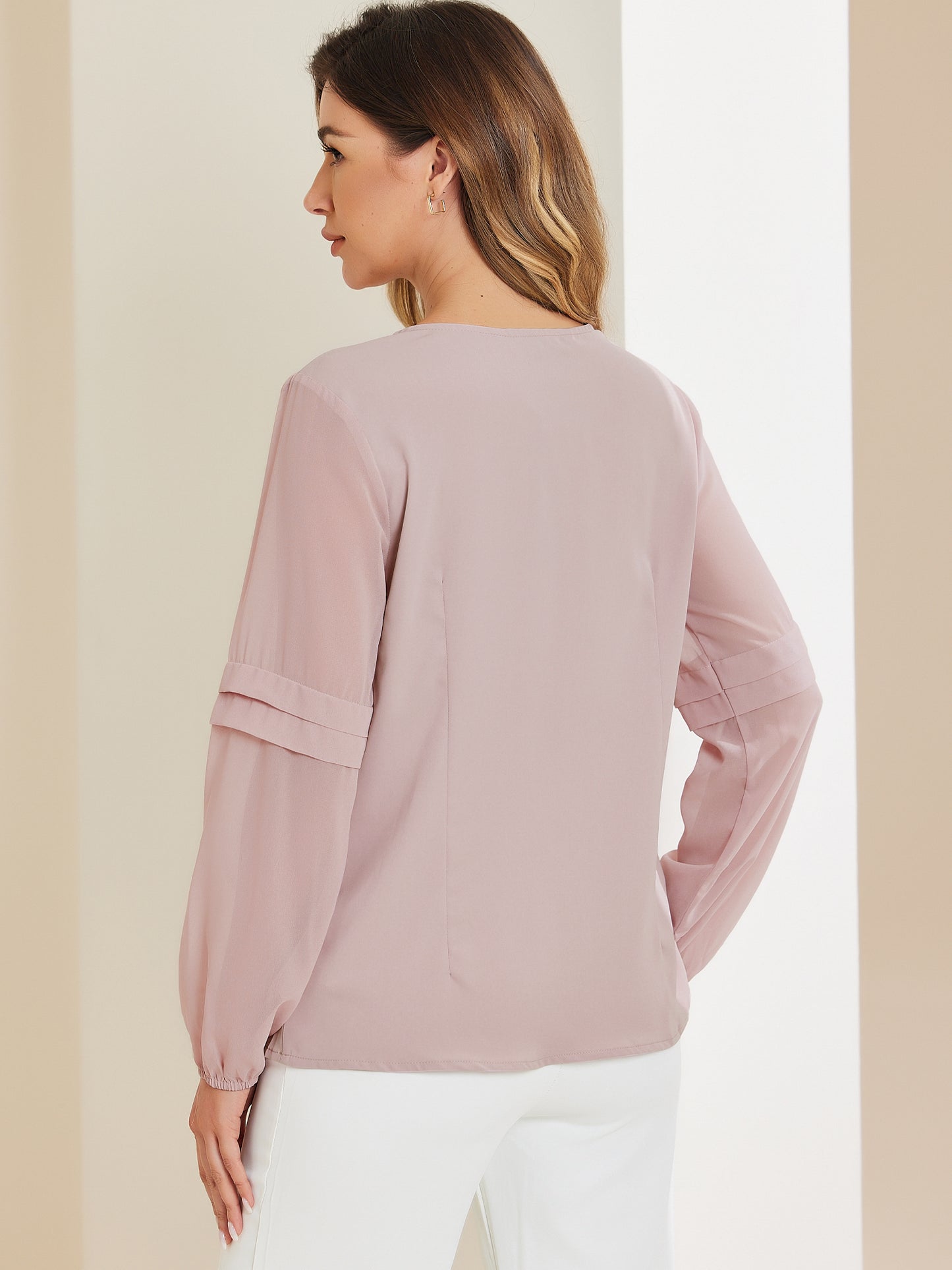 Women's Keyhole Neck Long Sleeve Business Casual Blouse Shirt
