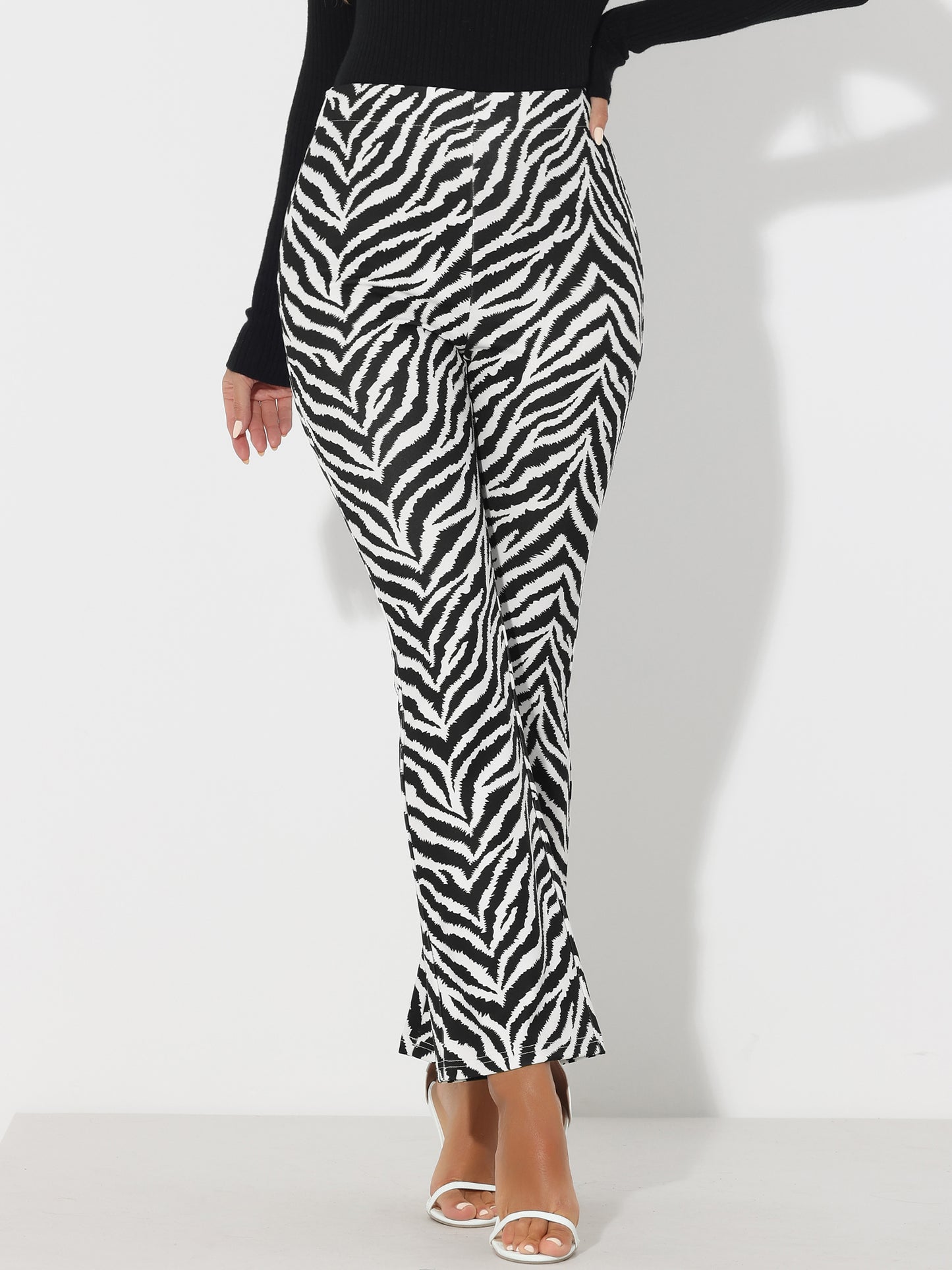Women's Bell Bottom Long Trouser High Waist Flare Cow Print Pants