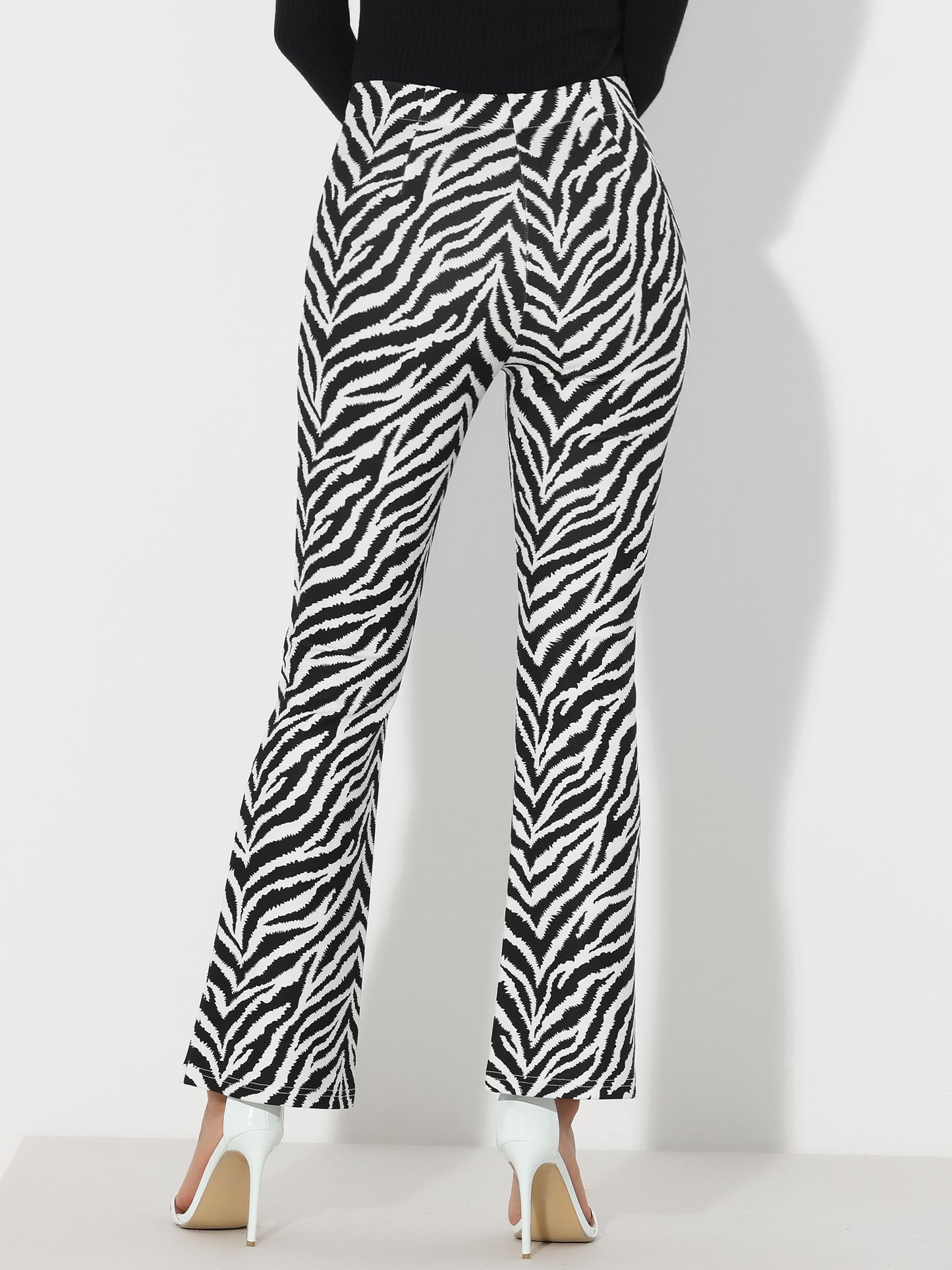 Women's Bell Bottom Long Trouser High Waist Flare Cow Print Pants