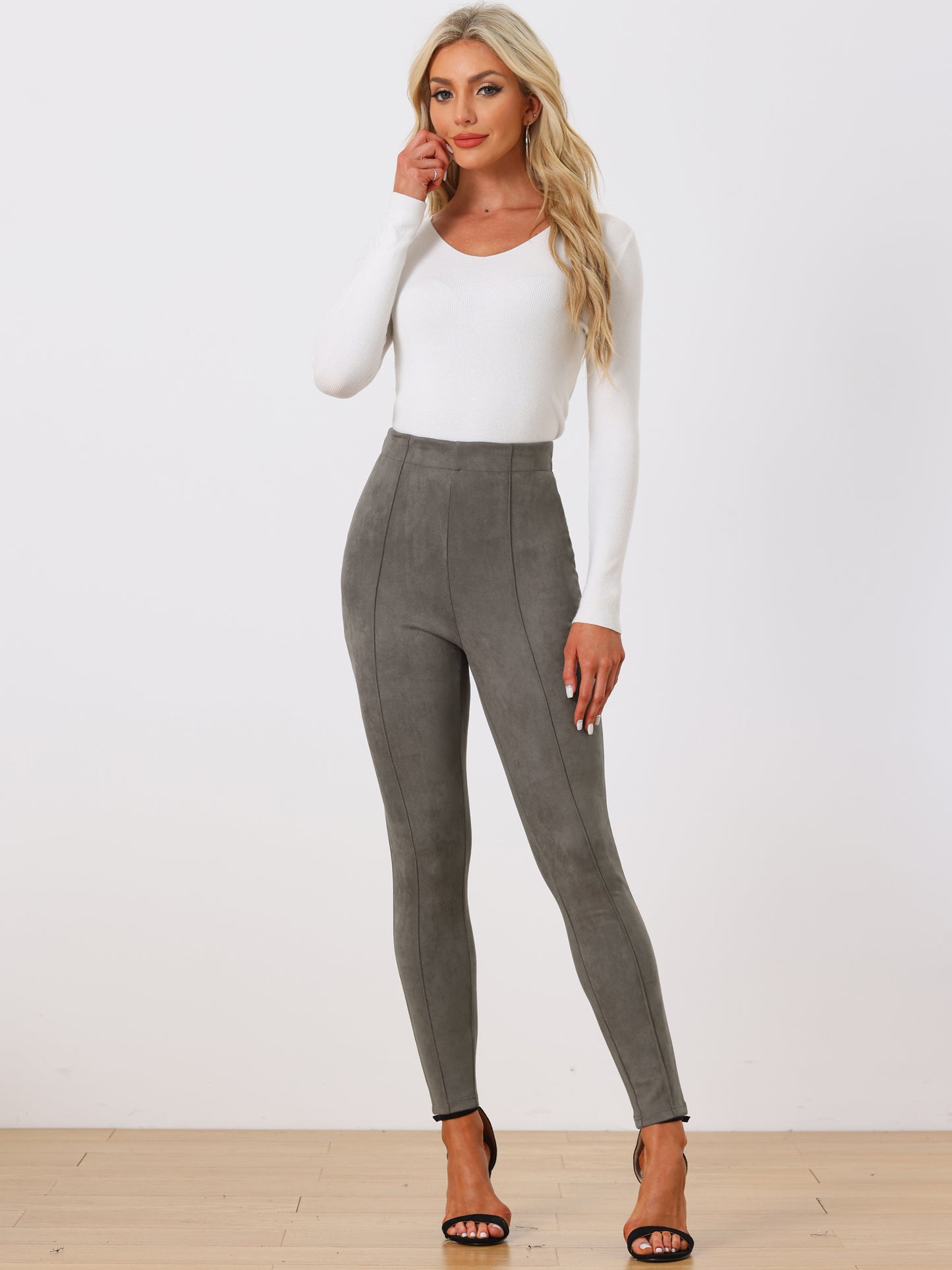 Women's Faux Suede Leggings High Waisted Stretch Slim Casual Pants