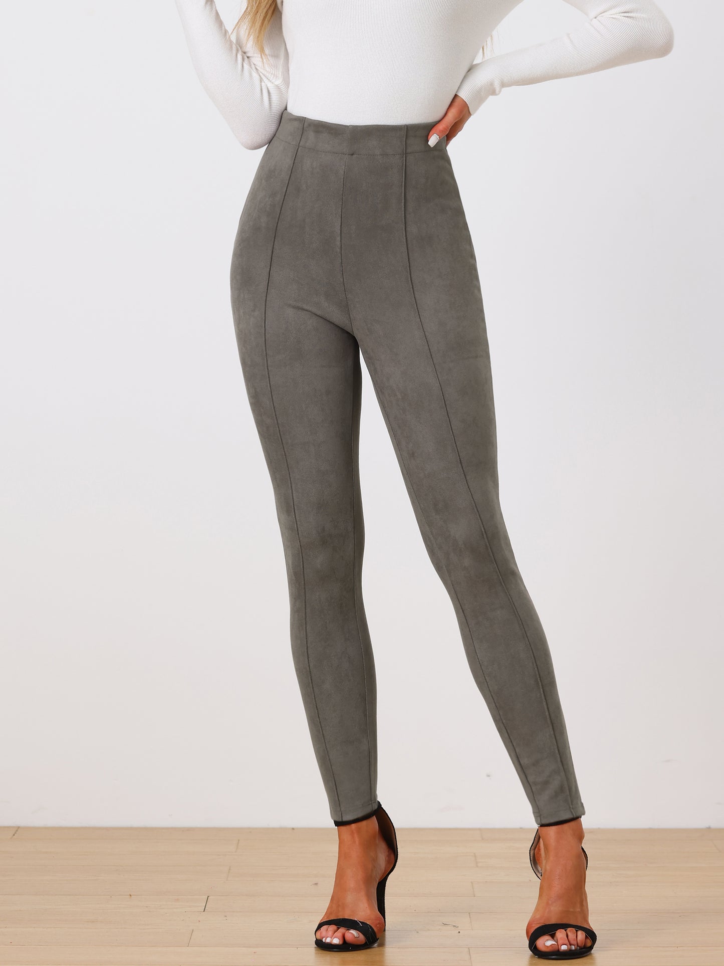 Women's Faux Suede Leggings High Waisted Stretch Slim Casual Pants