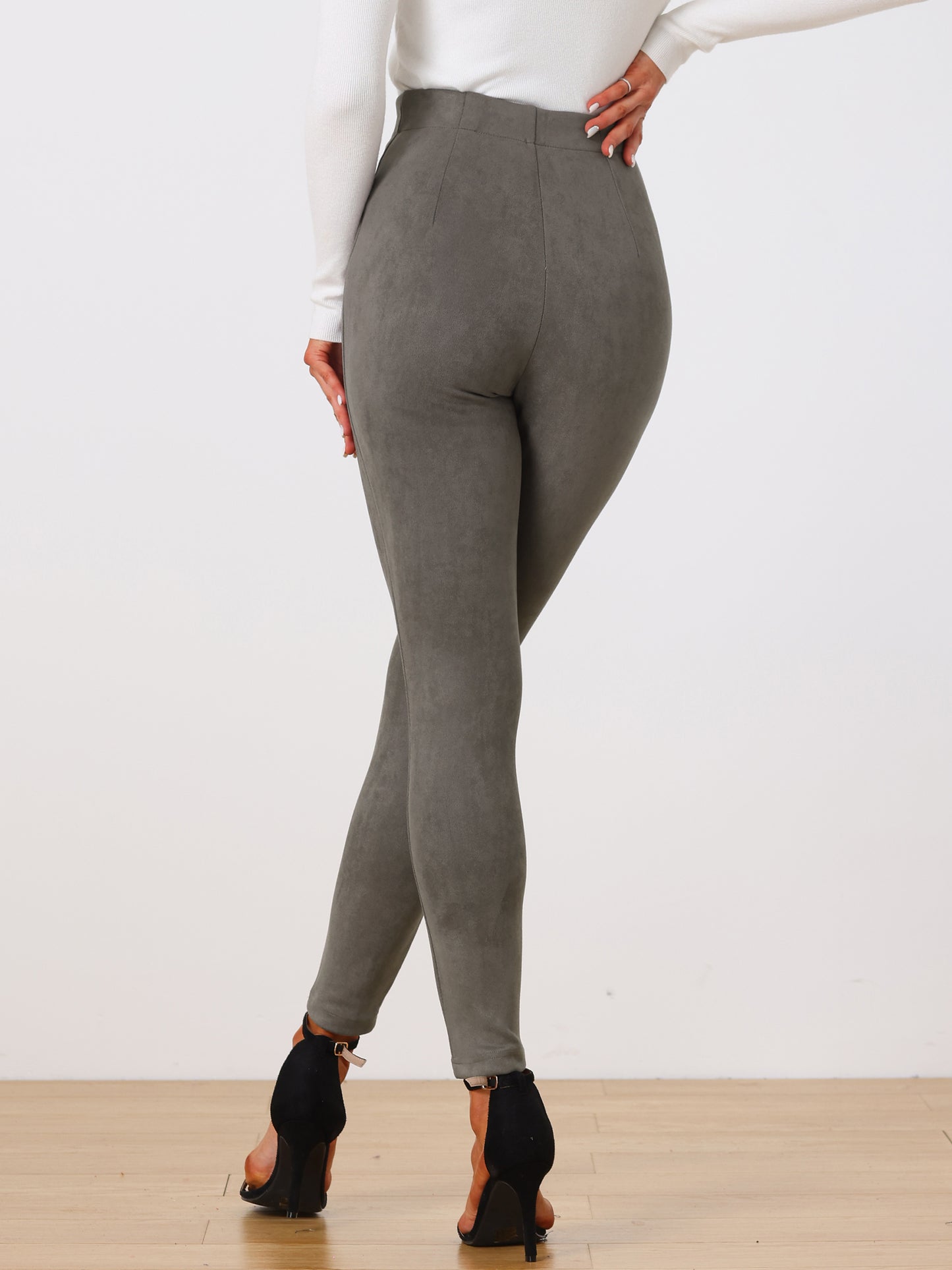 Women's Faux Suede Leggings High Waisted Stretch Slim Casual Pants