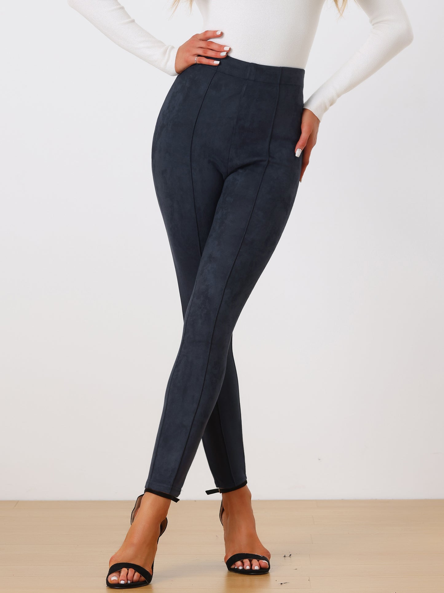 Women's Faux Suede Leggings High Waisted Stretch Slim Casual Pants