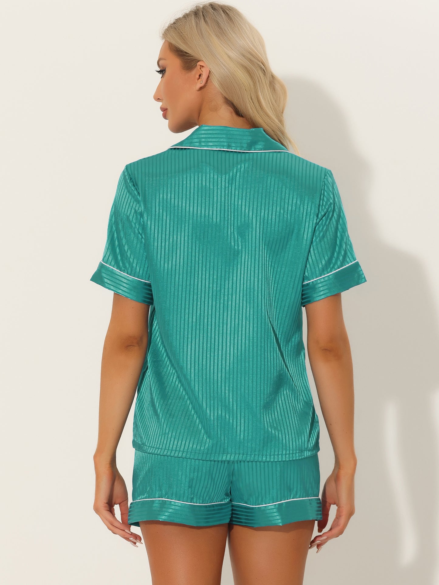 Women's Satin Pajamas Sleepshirt Button Down Top with Shorts Silky Lounge Set