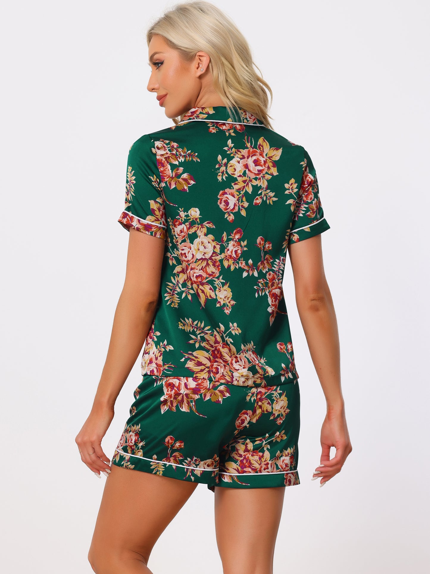 Women's Summer Loungewear Sleepwear Button Down Hawaiian Shirt with Shorts Pajama Set