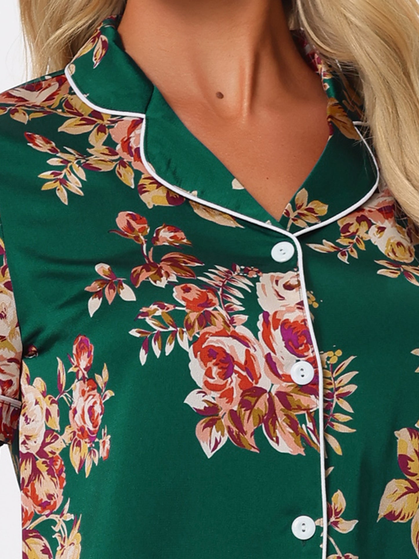 Women's Summer Loungewear Sleepwear Button Down Hawaiian Shirt with Shorts Pajama Set