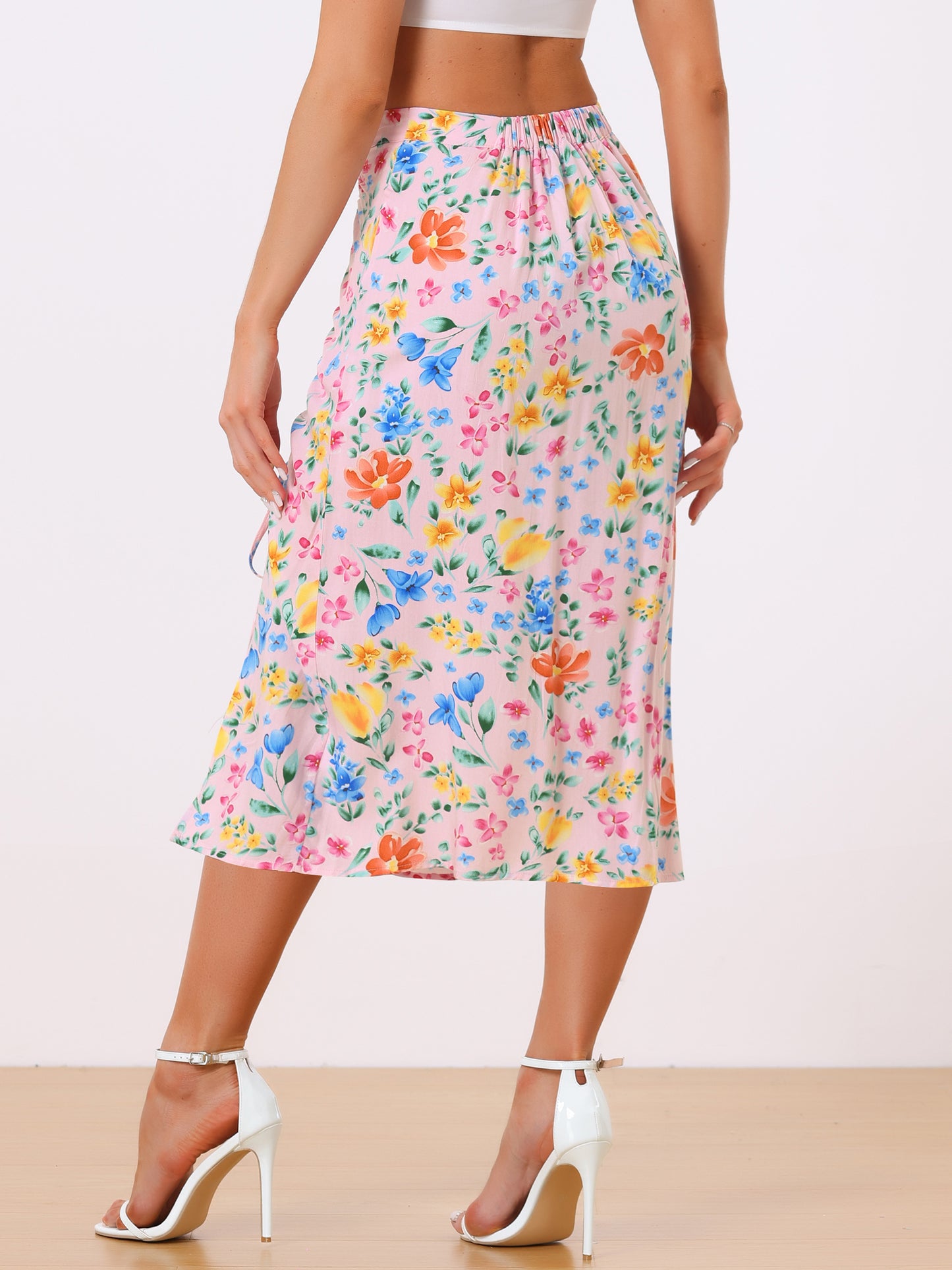 Women's Summer Beach Ruched Split Thigh Tropical Skirt