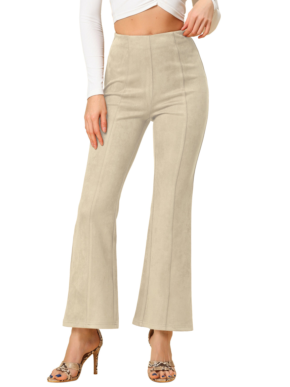 Women's Faux Suede Pants Business Casual Wide Legs Bell Bottom Flared Trousers (Available in Plus Size)
