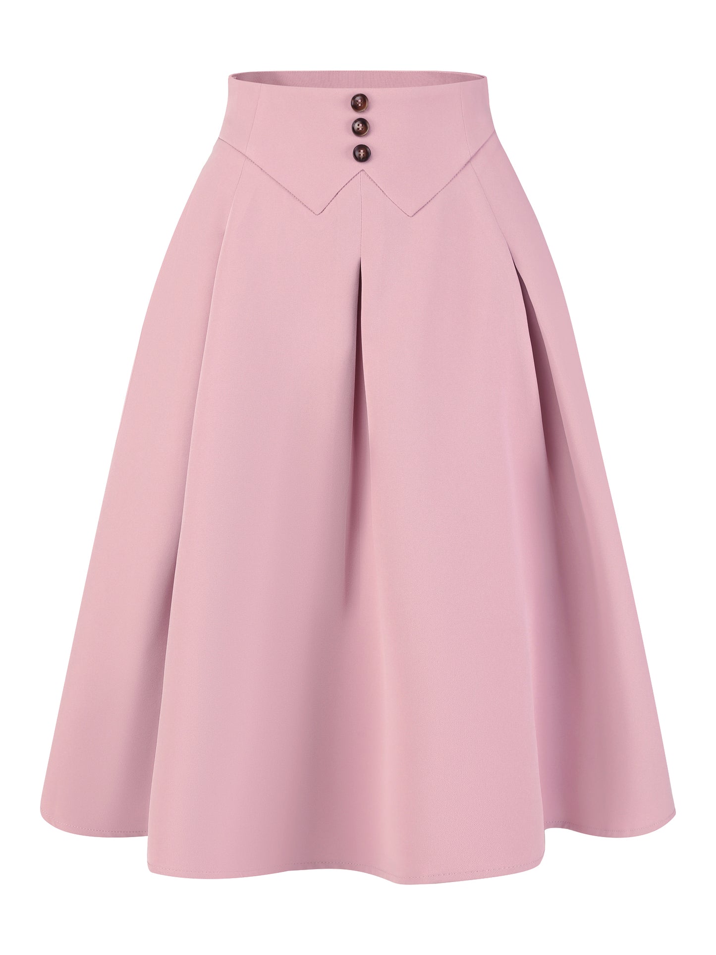 Women's Casual Office A-Line Skirt Button Decor High Waist Midi Flared Pleated Skirt