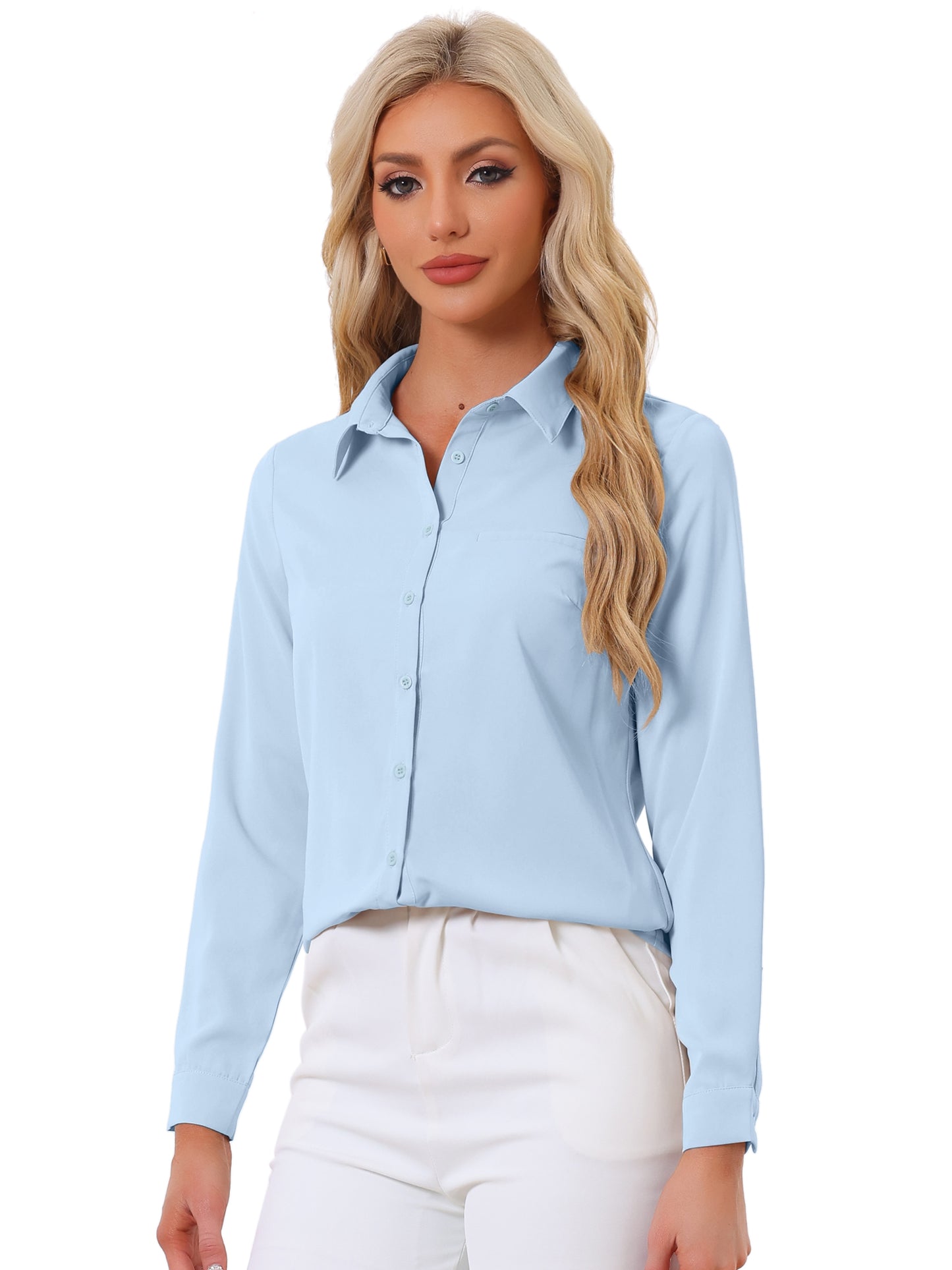 Women's Work Office Chiffon Long Sleeve Workwear Button Down Shirt (Available in Plus Size)
