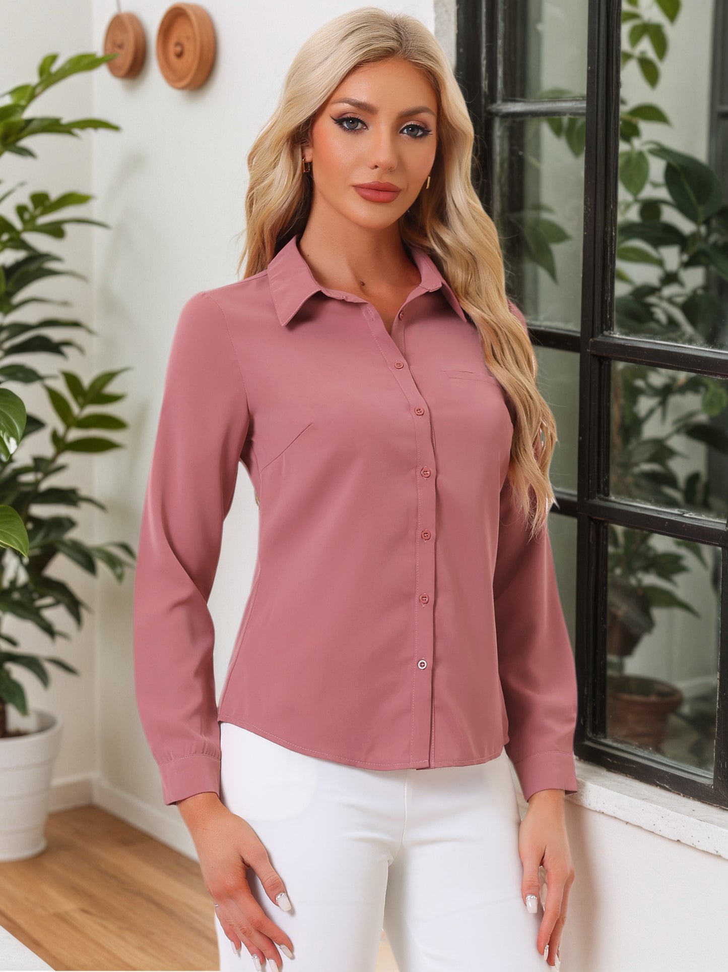 Women's Work Office Chiffon Long Sleeve Workwear Button Down Shirt (Available in Plus Size)