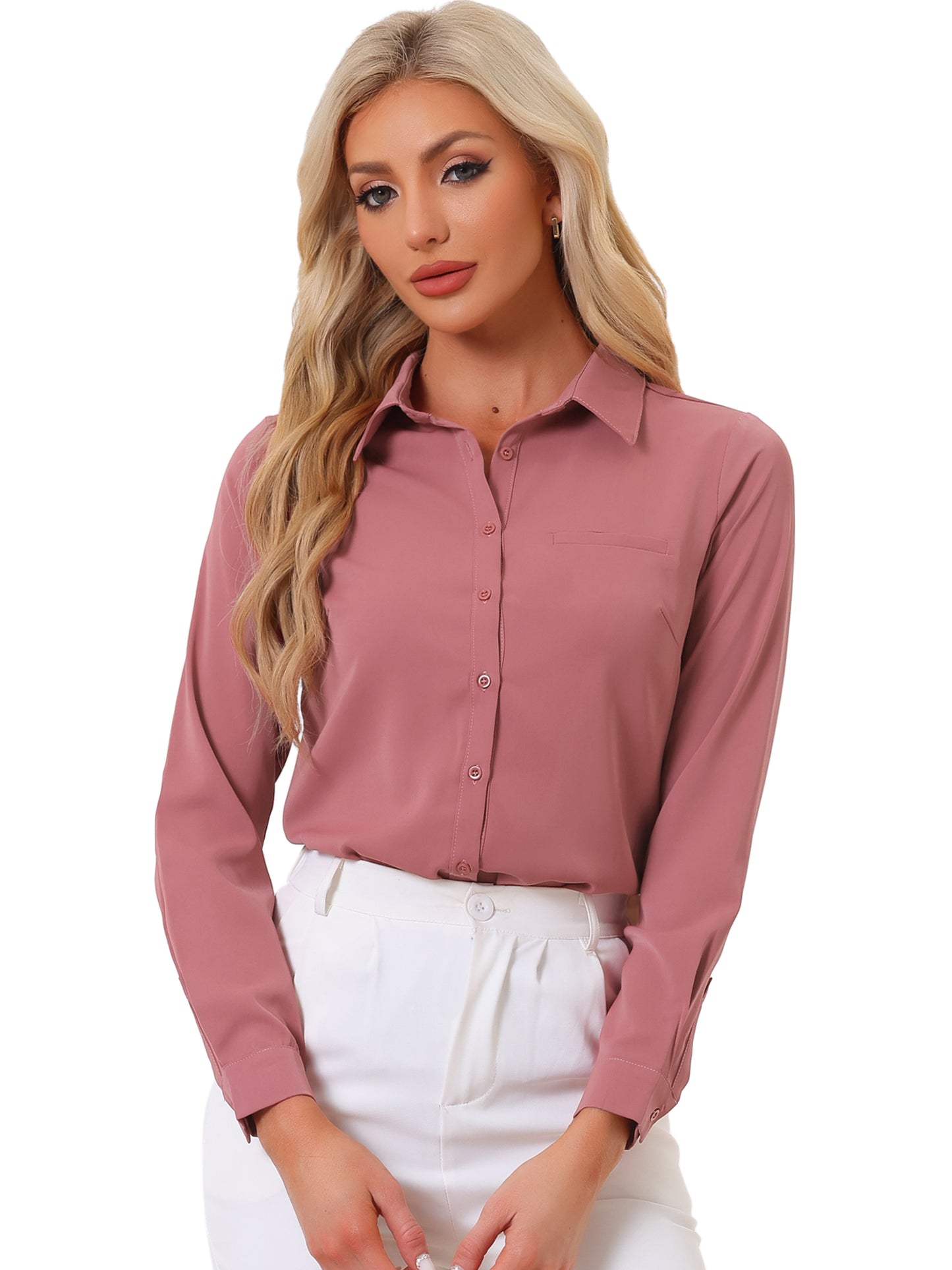Women's Work Office Chiffon Long Sleeve Workwear Button Down Shirt (Available in Plus Size)