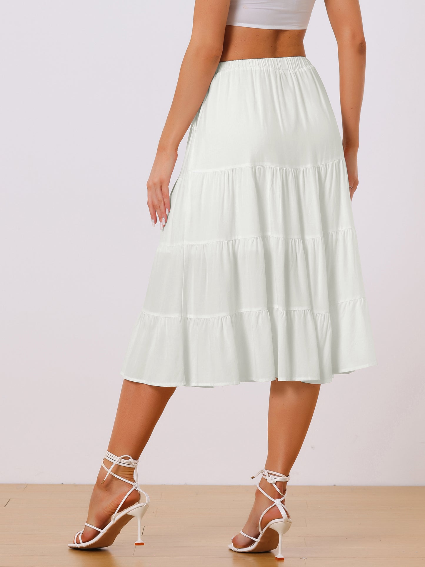Faldas midi para mujer, estilo bohemio, plisadas, con vuelo, con cintura elástica, largas, con bolsillos