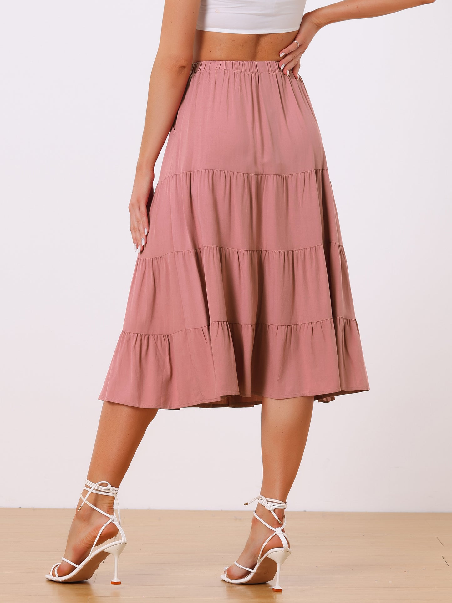 Faldas midi para mujer, estilo bohemio, plisadas, con vuelo, con cintura elástica, largas, con bolsillos