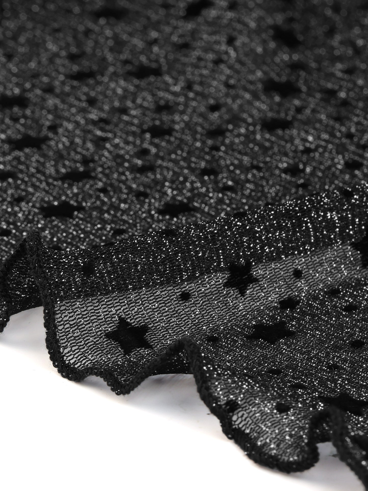 Women's Star Print Tie Front Crop Shiny Mesh Sheer Shrugs Top