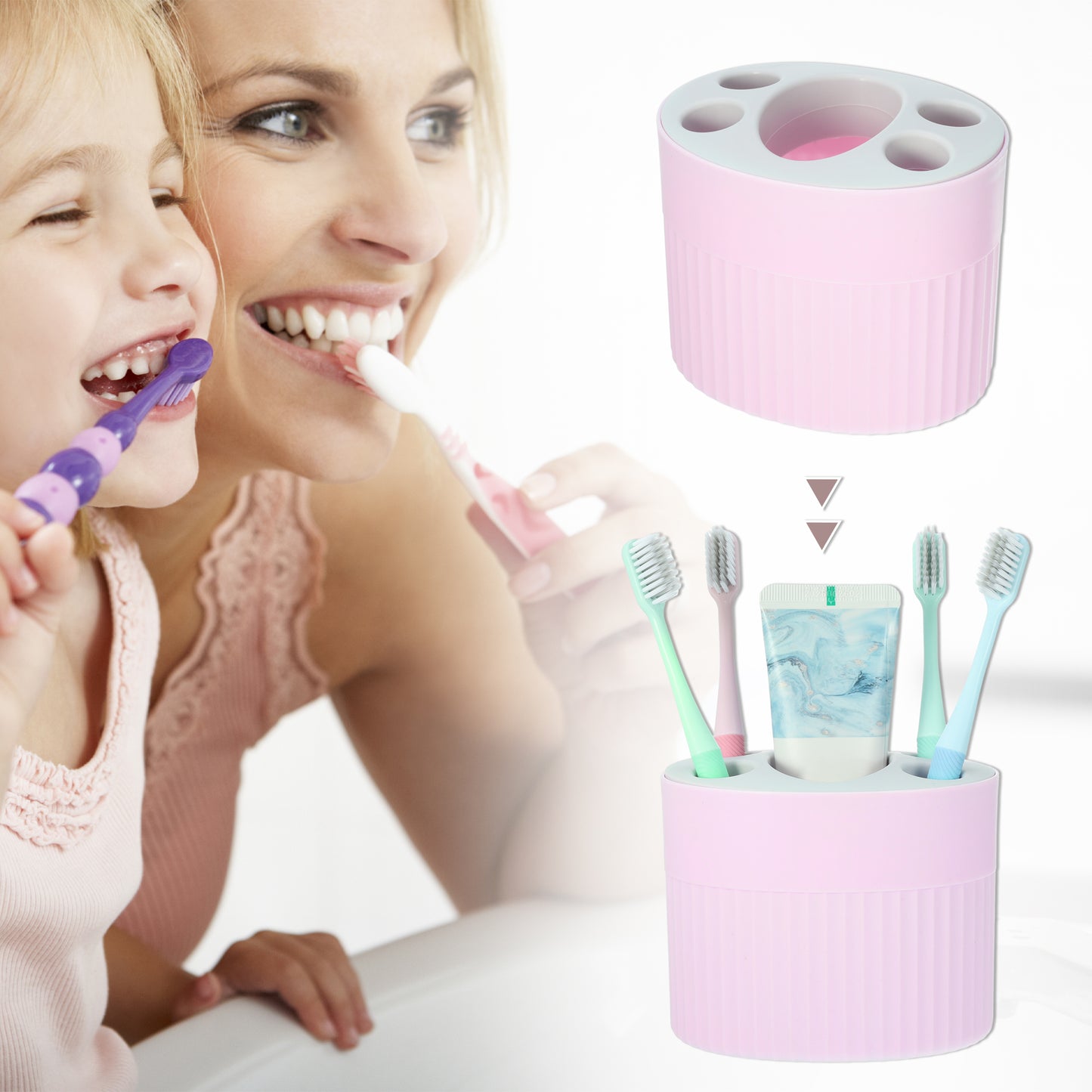 Portacepillos de dientes para baño, organizador de cepillos de dientes, 12,7 x 9,1 x 9,5 cm, color rosa