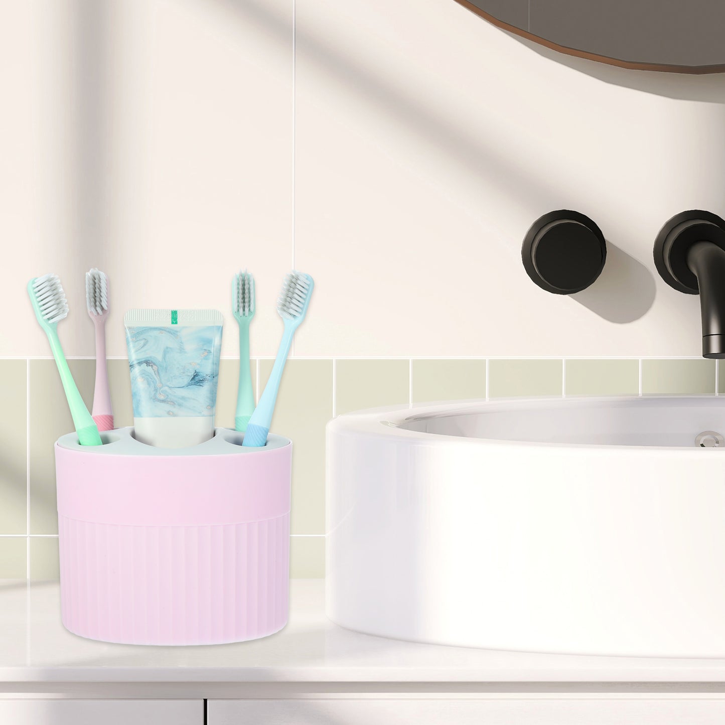 Portacepillos de dientes para baño, organizador de cepillos de dientes, 12,7 x 9,1 x 9,5 cm, color rosa