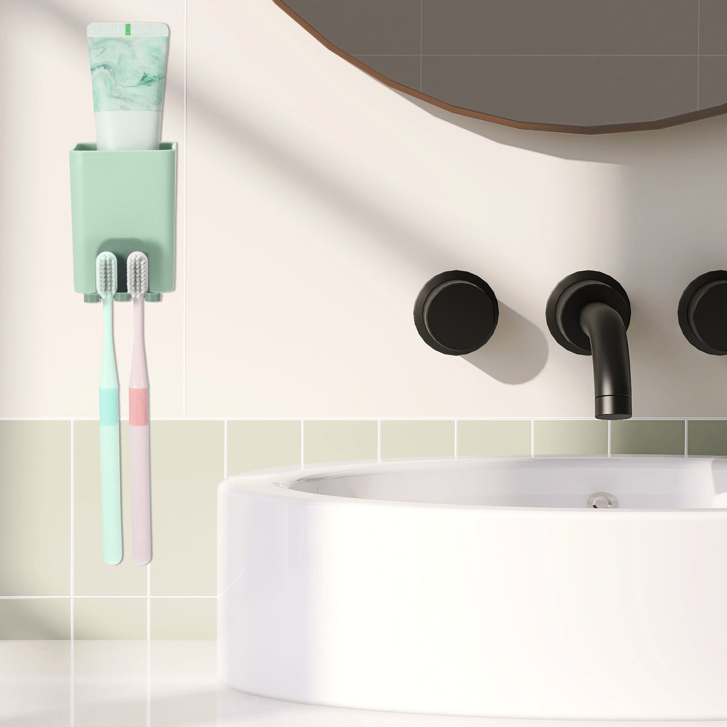 Portacepillos de dientes de pared para baño, organizador de almacenamiento, 6,25 x 6,25 x 8,5 cm, color verde