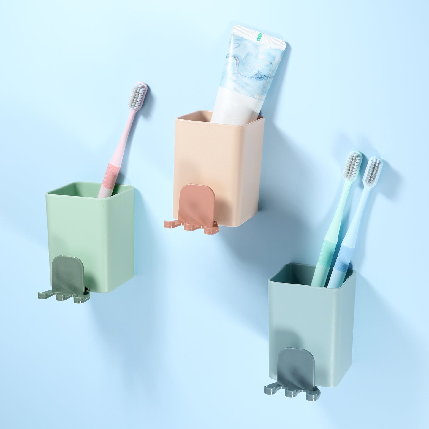 Wall Mounted Toothbrush Holders Bathroom Storage Organizers 2.45"x2.45"x3.39" Green