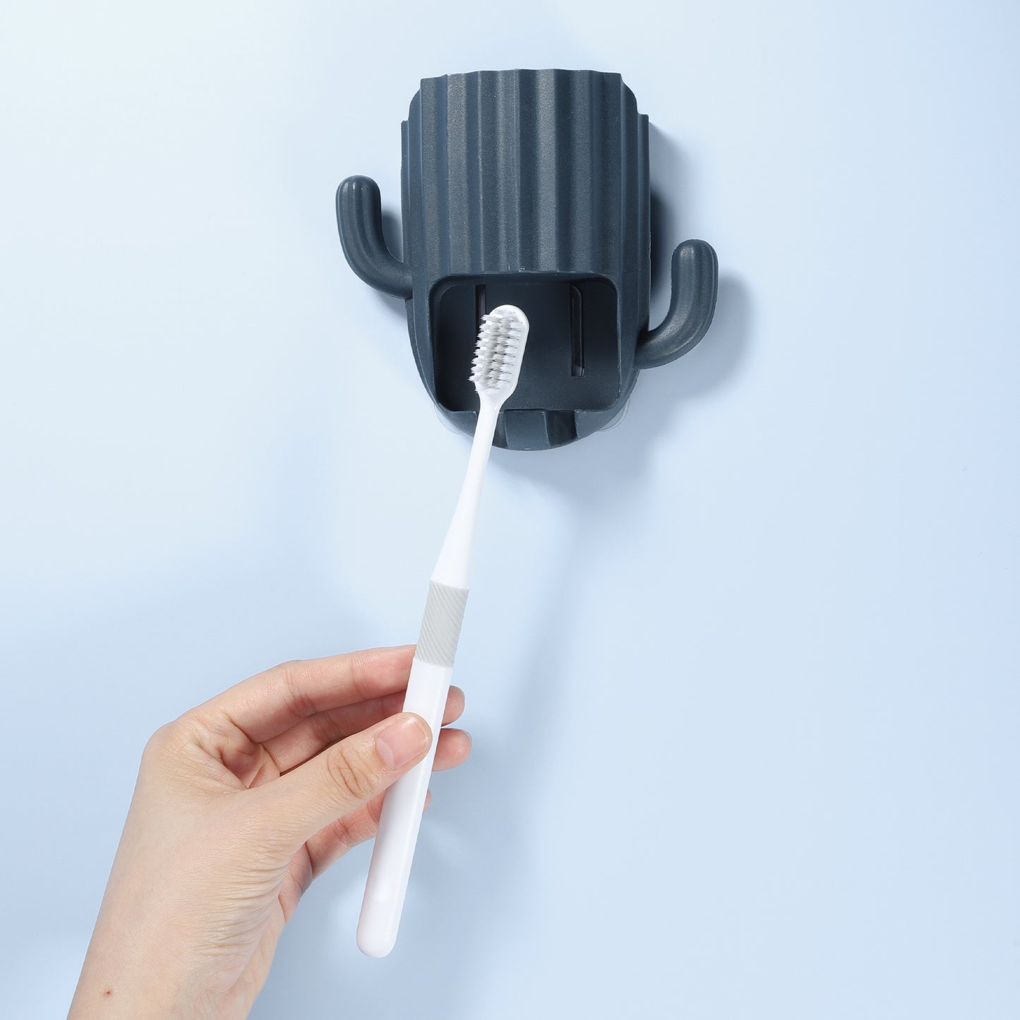 Cactus Wall Mounted Toothbrush Holder Organizers for Bathrooms, 2.45"x2.45"x3.39" Dark Blue