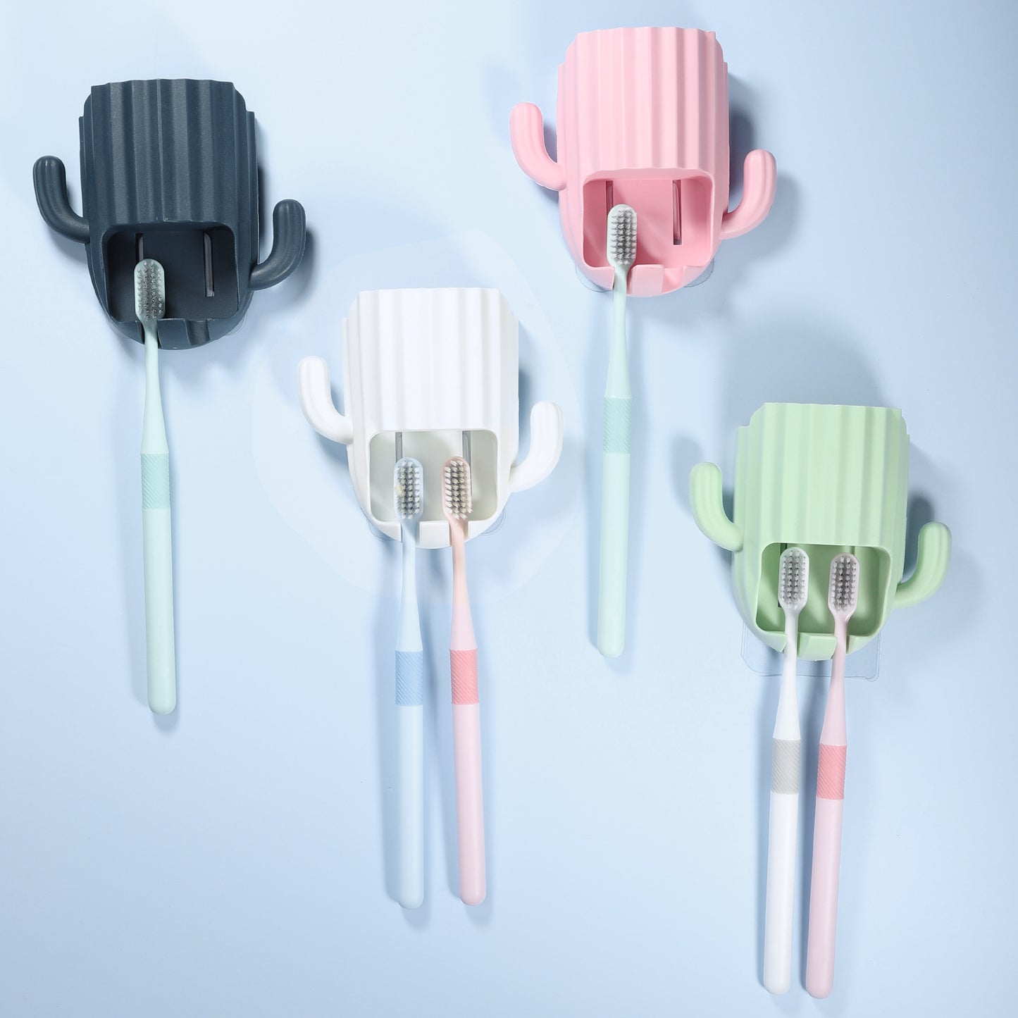 Cactus Wall Mounted Toothbrush Holder Organizers for Bathrooms, 2.45"x2.45"x3.39" Dark Blue