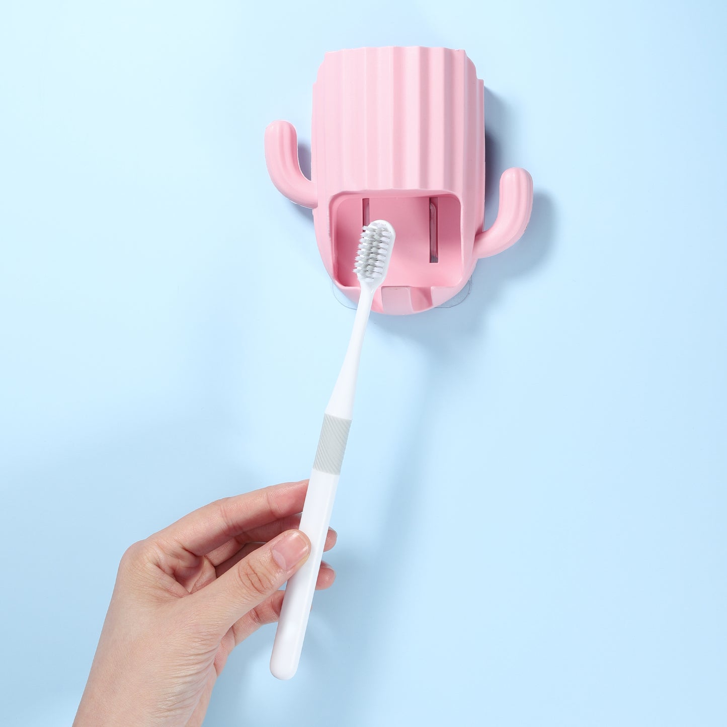 Cactus Wall Mounted Toothbrush Holder Organizers for Bathrooms, 2.45"x2.45"x3.39" Pink