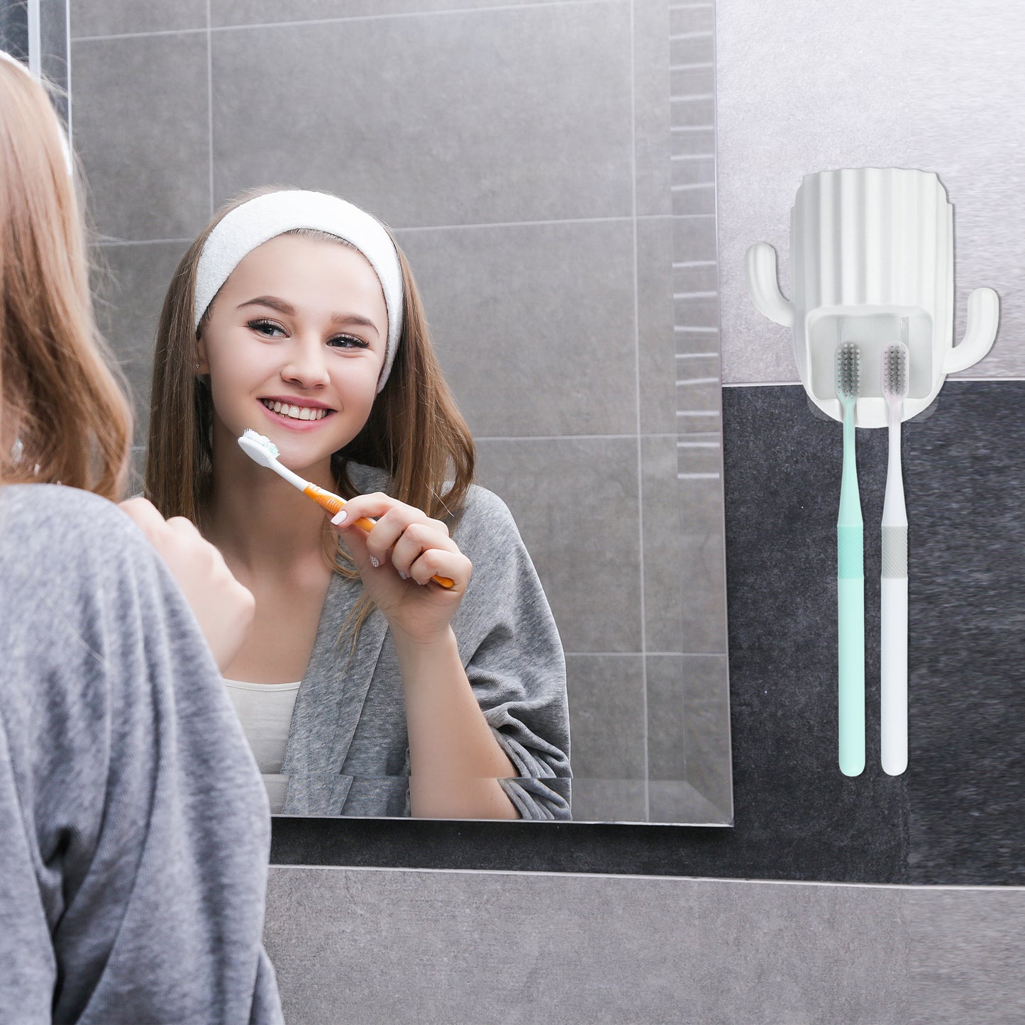 Cactus Wall Mounted Toothbrush Holder Organizers for Bathrooms, 2.45"x2.45"x3.39" White