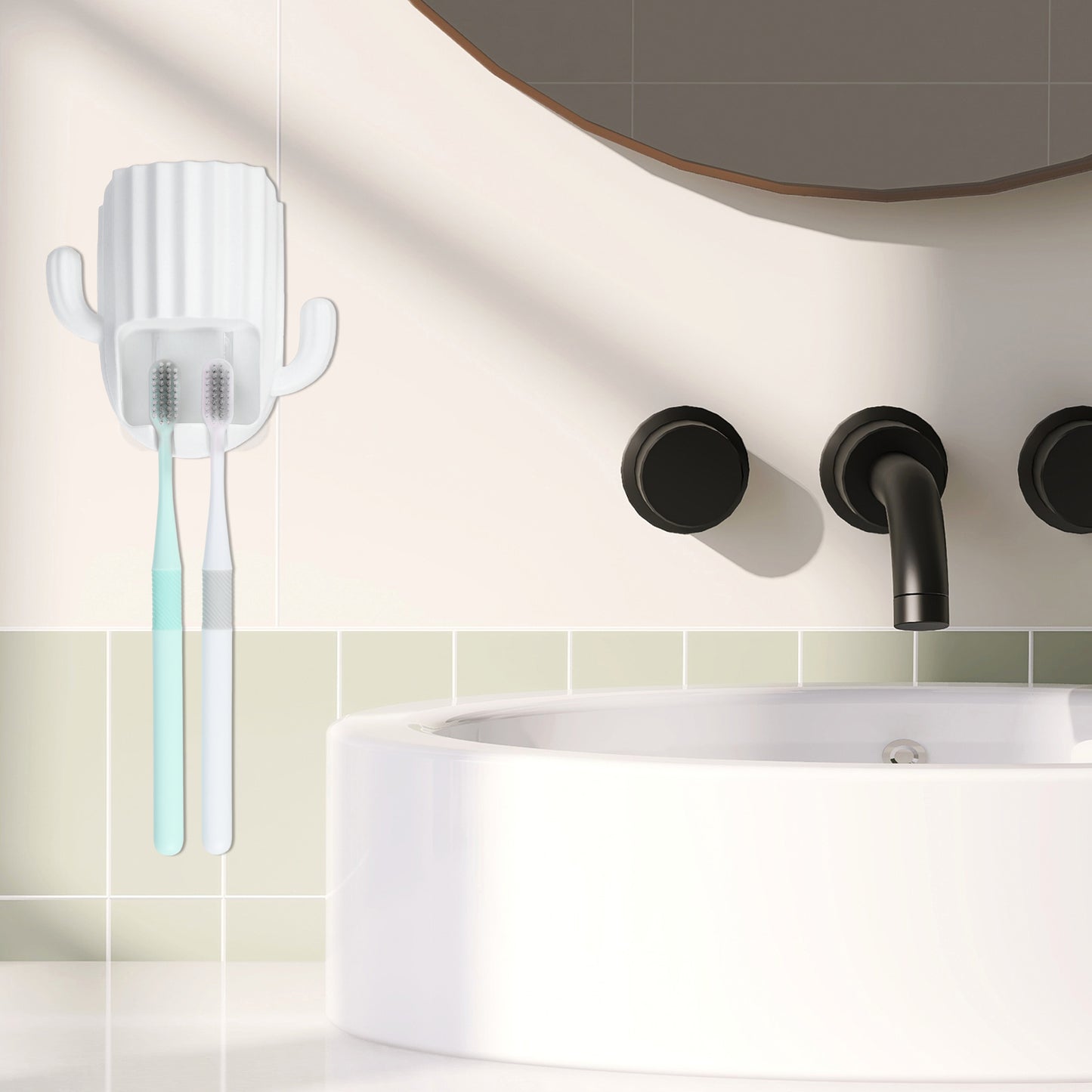 Cactus Wall Mounted Toothbrush Holder Organizers for Bathrooms, 2.45"x2.45"x3.39" White