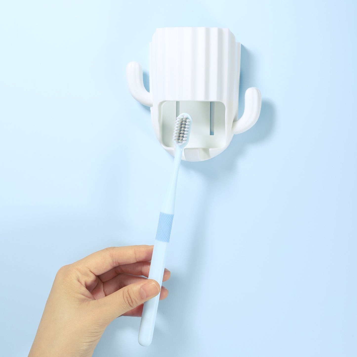 Cactus Wall Mounted Toothbrush Holder Organizers for Bathrooms, 2.45"x2.45"x3.39" White