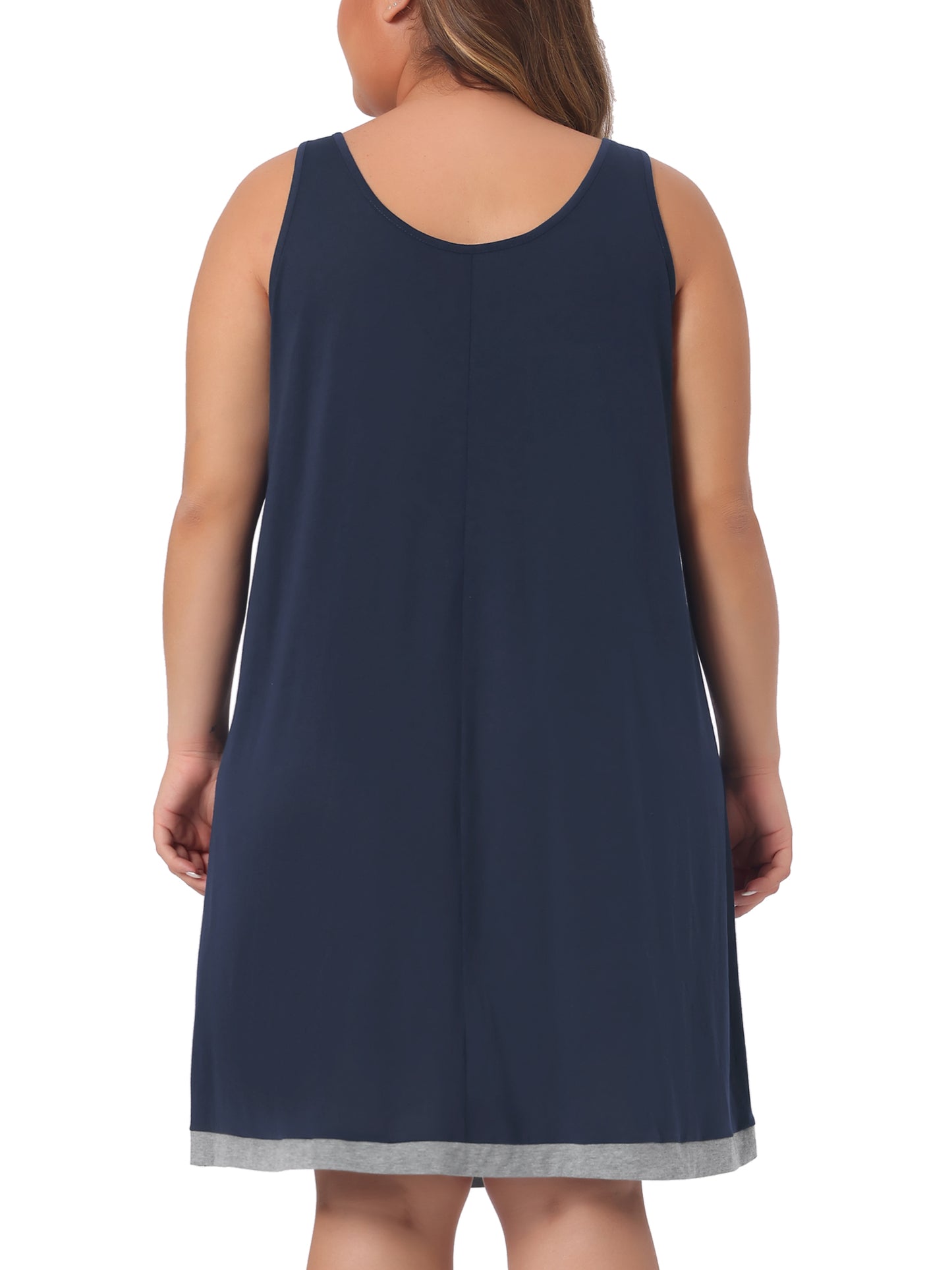 Women Plus Size Nightgown Sleeveless Contrast Color Wide Strap Pleated Sleepwear