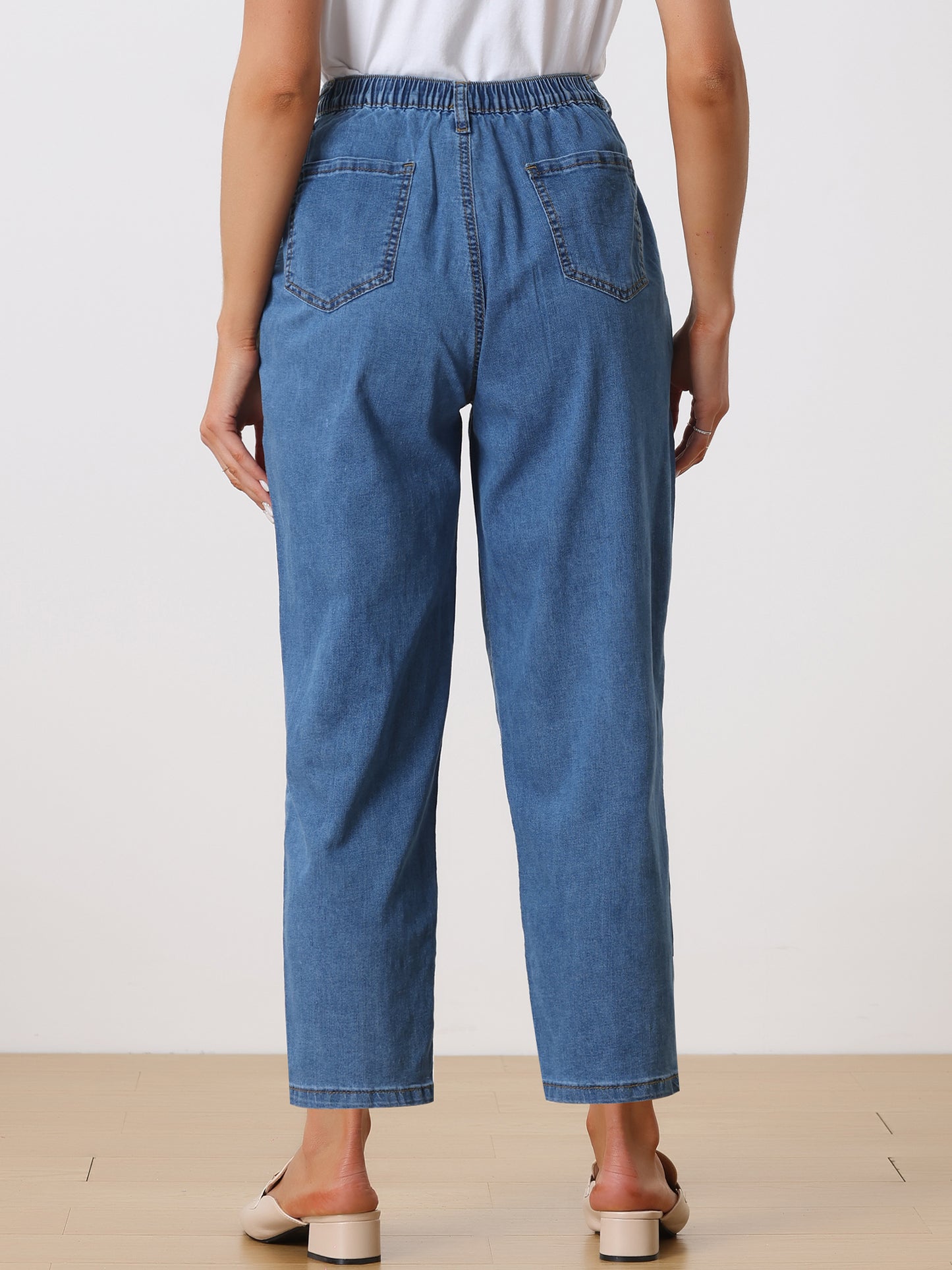 Pantalones vaqueros elásticos de cintura alta para mujer, corte holgado, pierna ancha y cónica.