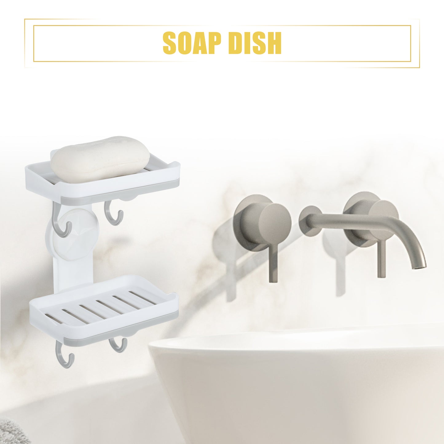 Jabonera de pared de doble capa para baño y cocina, color blanco