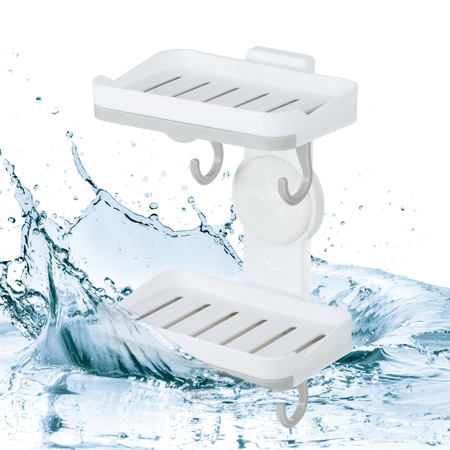 Jabonera de pared de doble capa para baño y cocina, color blanco