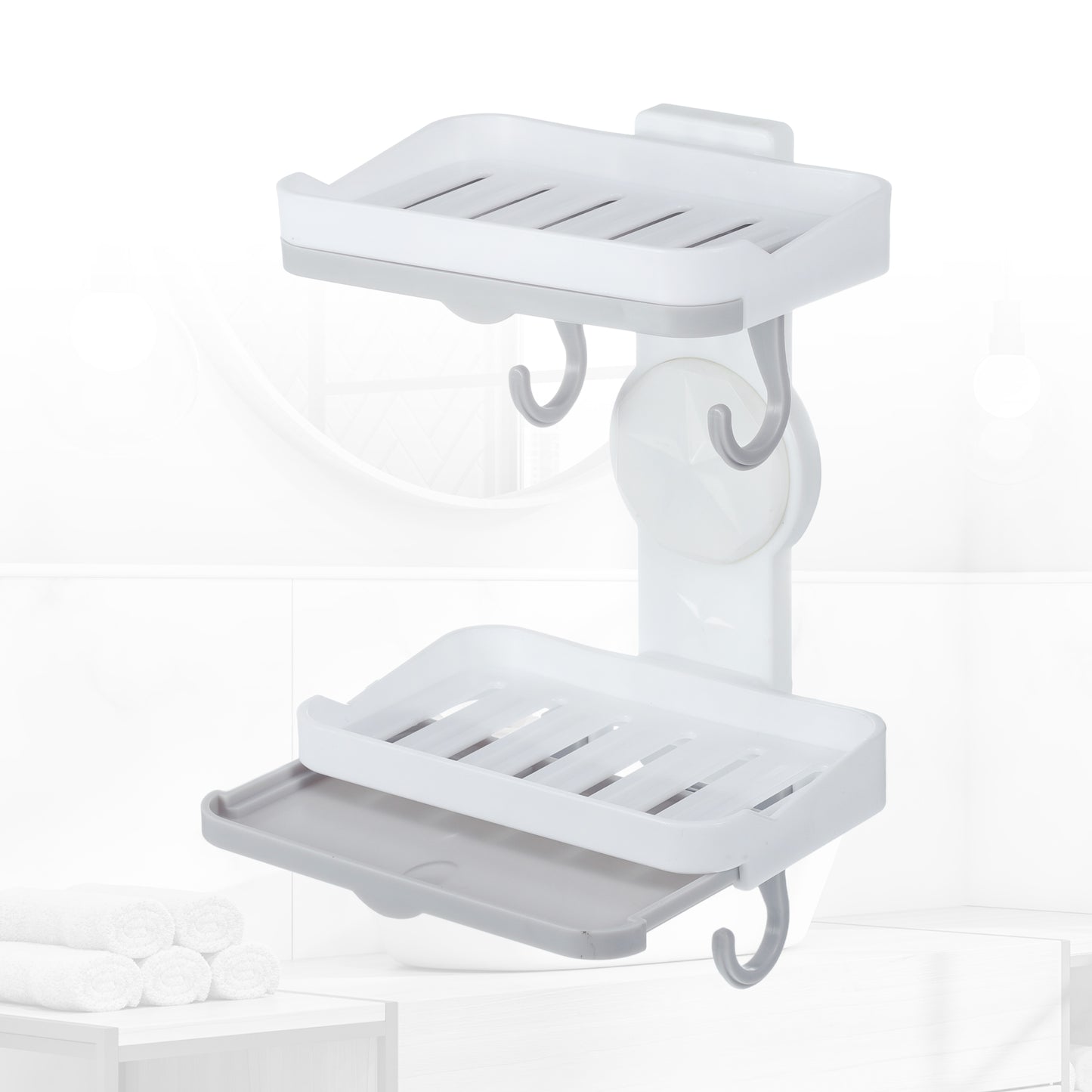 Wall Mounted Soap Dish Double Layter Soap Holder for Bathroom Kitchen White