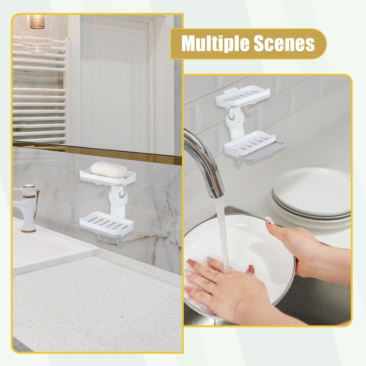 Wall Mounted Soap Dish Double Layter Soap Holder for Bathroom Kitchen White