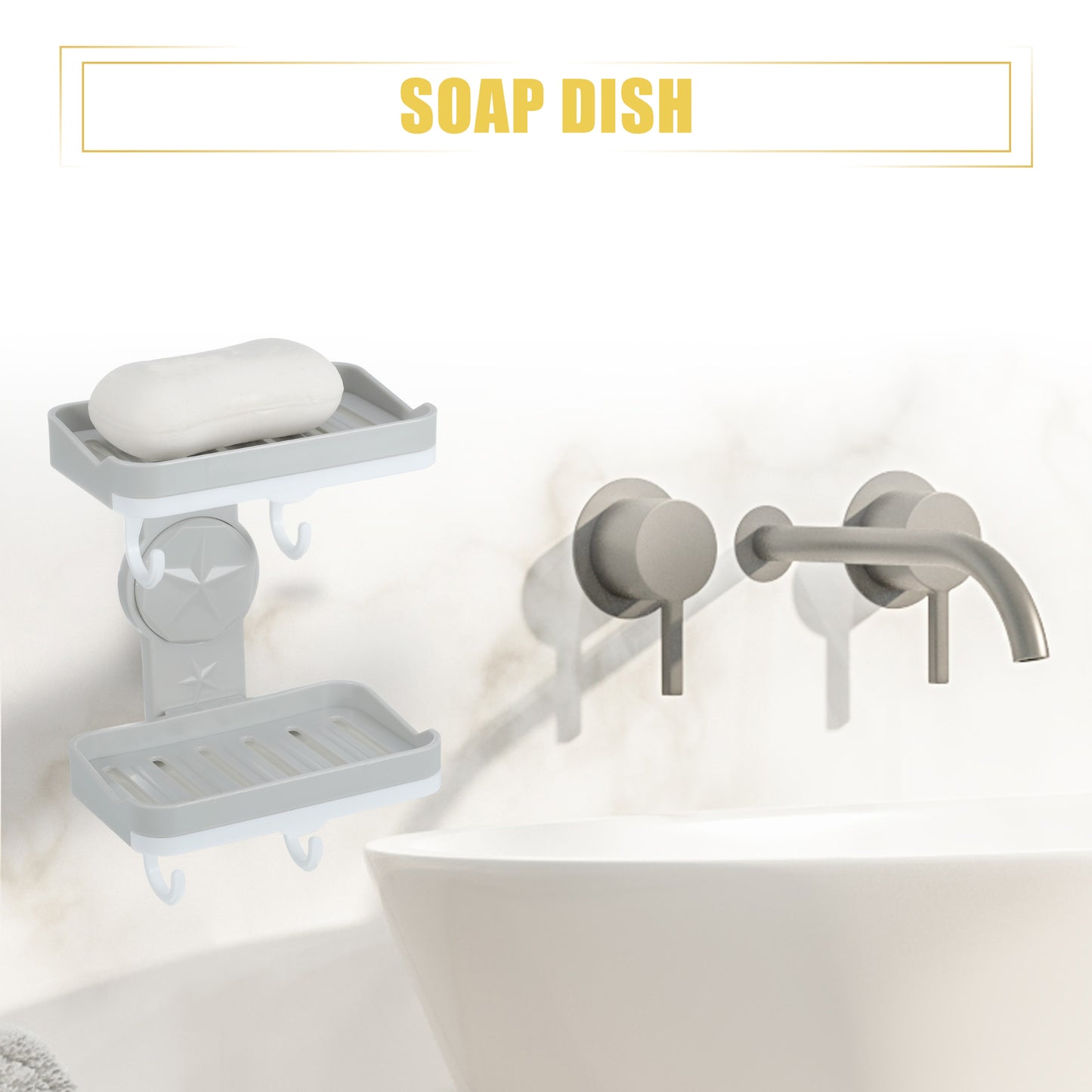 Wall Mounted Soap Dish Double Layter Soap Holder for Bathroom Kitchen Gray
