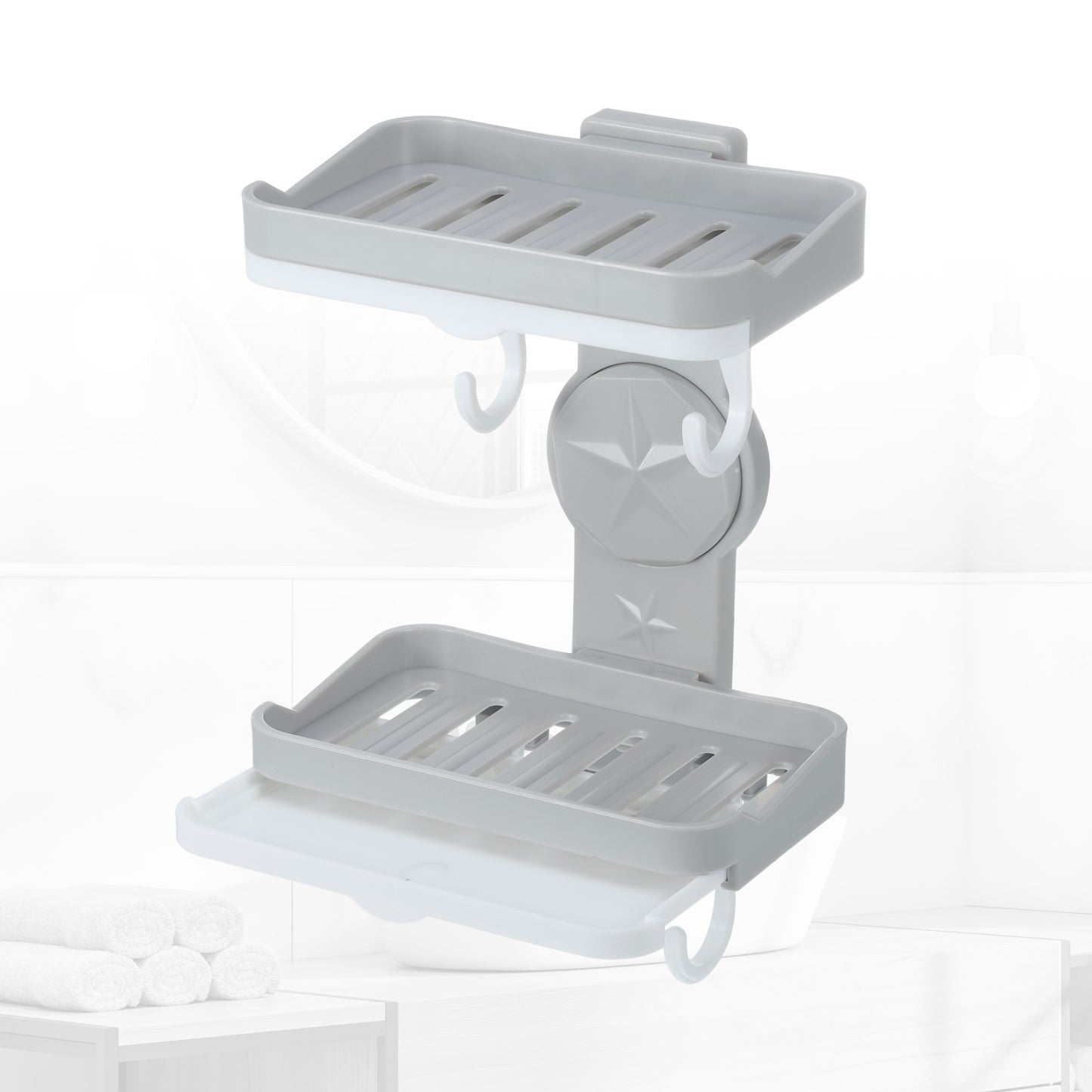 Wall Mounted Soap Dish Double Layter Soap Holder for Bathroom Kitchen Gray