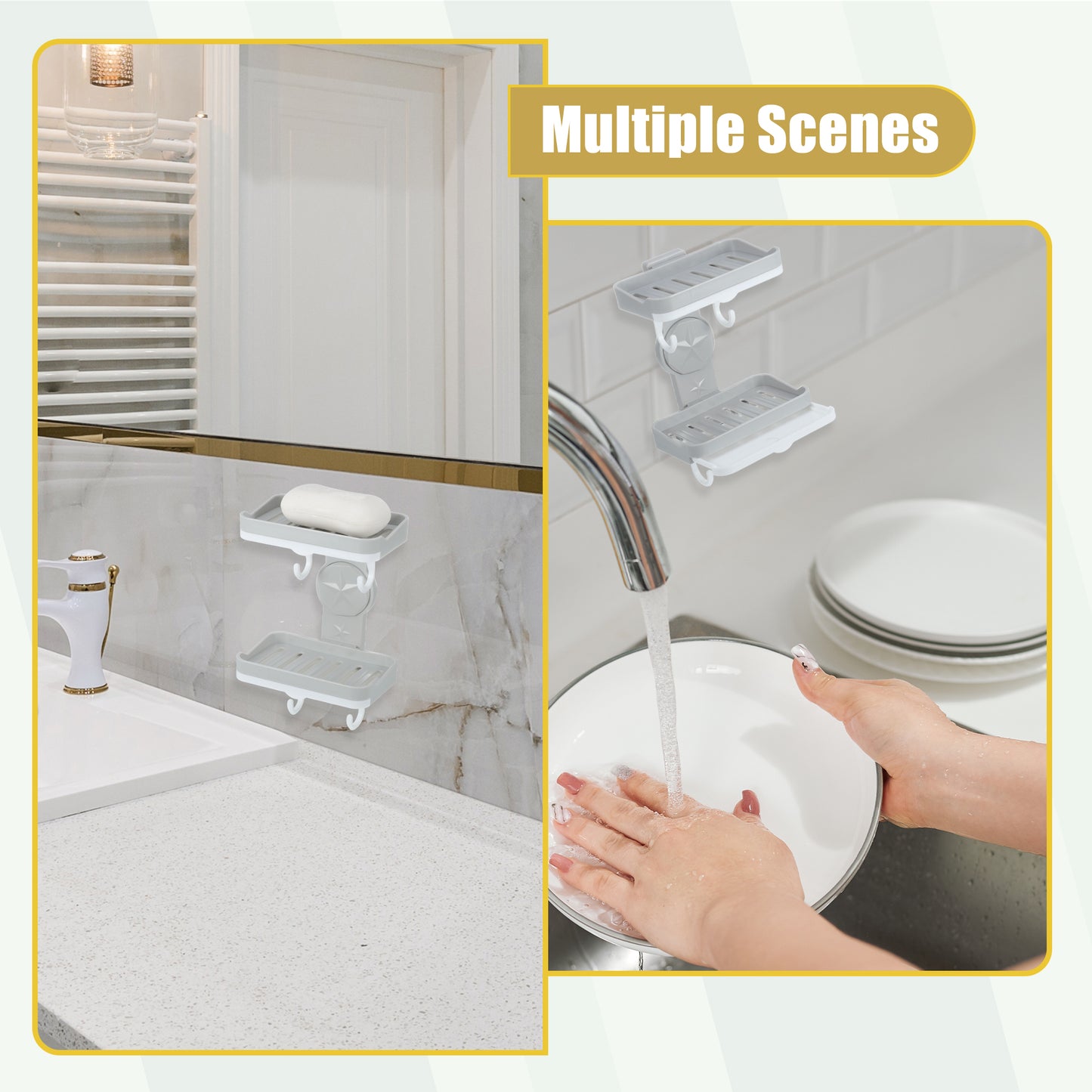 Wall Mounted Soap Dish Double Layter Soap Holder for Bathroom Kitchen Gray