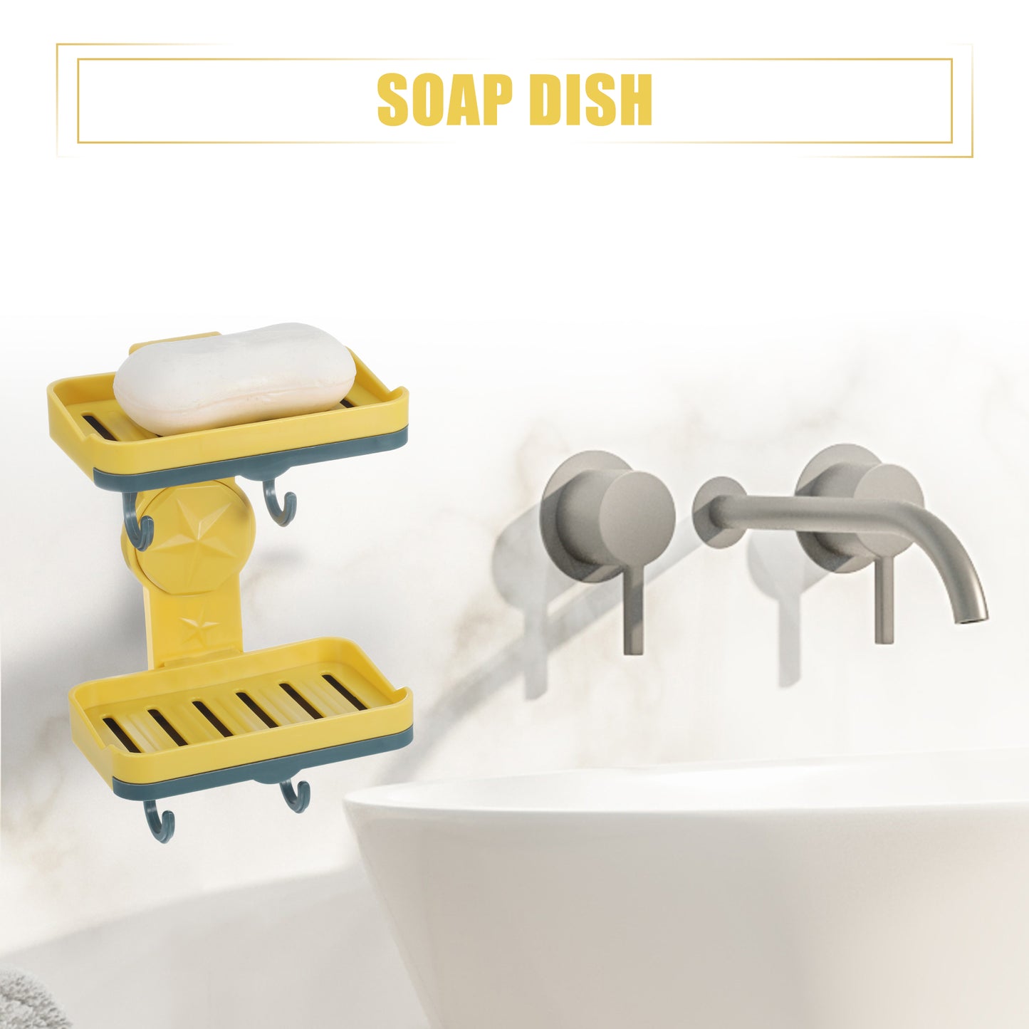 Jabonera de pared de doble capa para baño y cocina, color amarillo