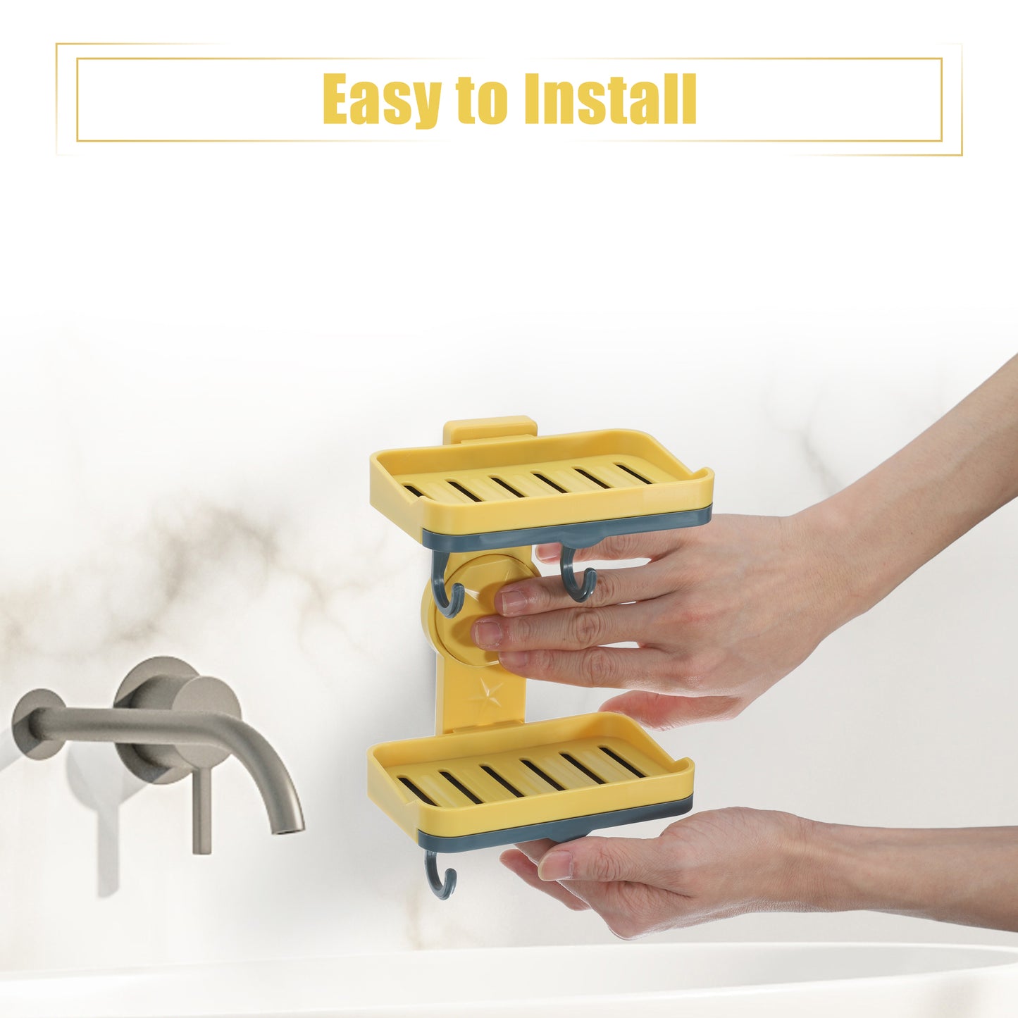 Jabonera de pared de doble capa para baño y cocina, color amarillo